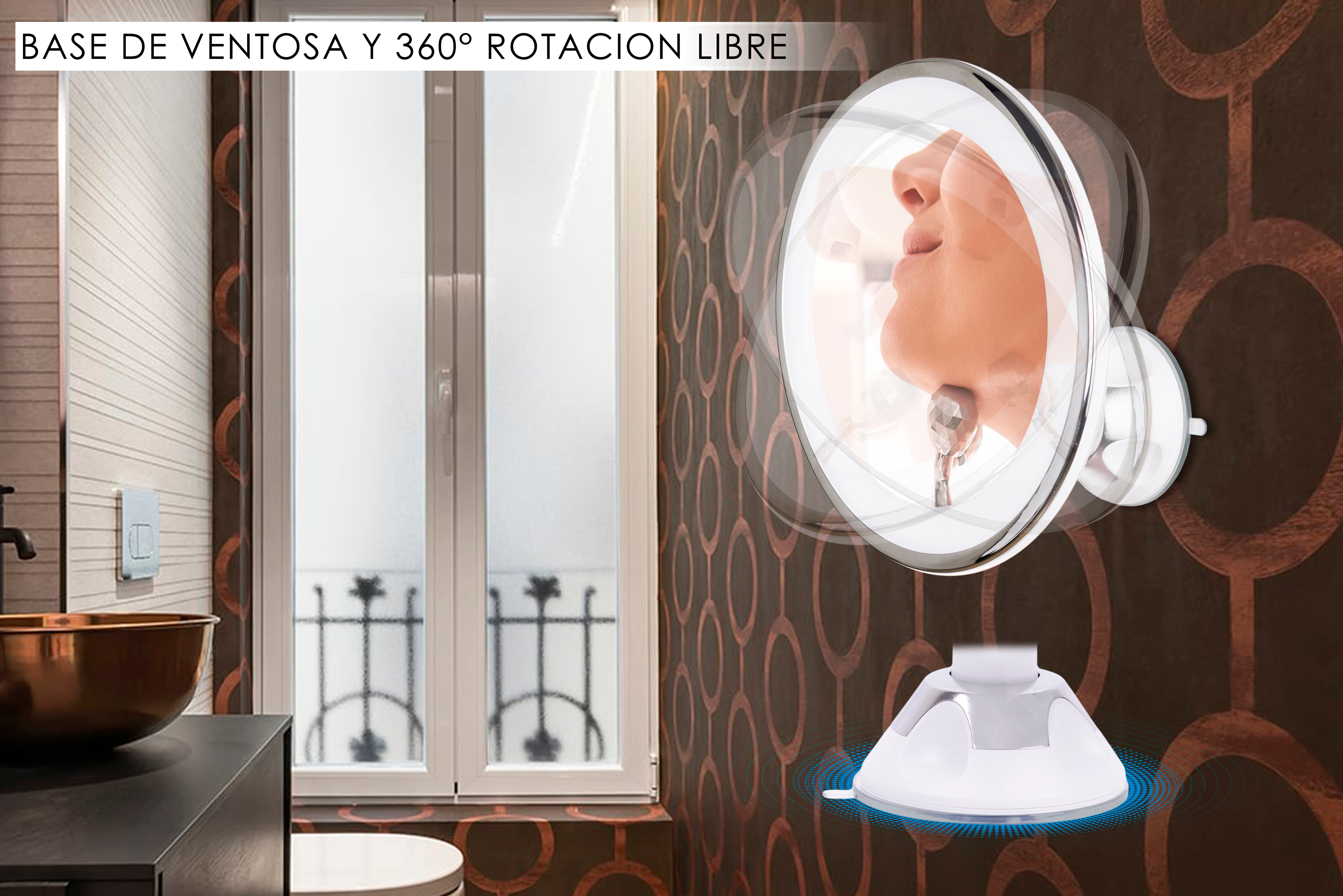 Espejo LED 10x con Ventosa para Baño – Iluminación Ajustable y Giro de 360 Grados