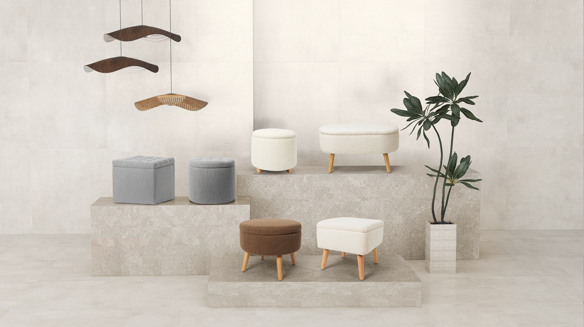 Taburete Otomano con Asiento Acolchado Blanco para Sala y Recámara