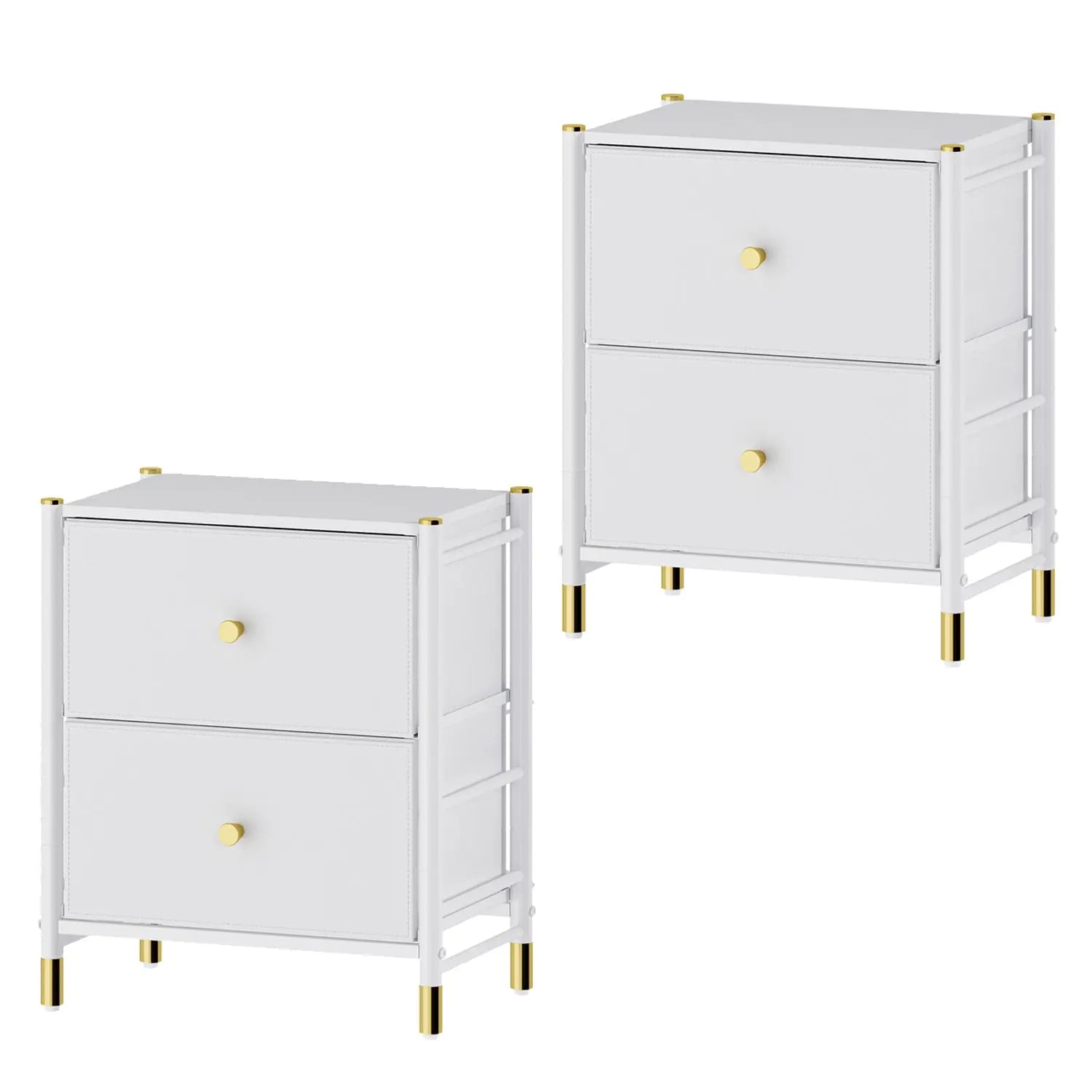 Buró de 2 Cajones para Recámara y Sala, Cómoda con Estructura de Metal, Tabla de MDF y Cajones de Tela No Tejida con Cubiertas de Cuero PU MU:4LIFE