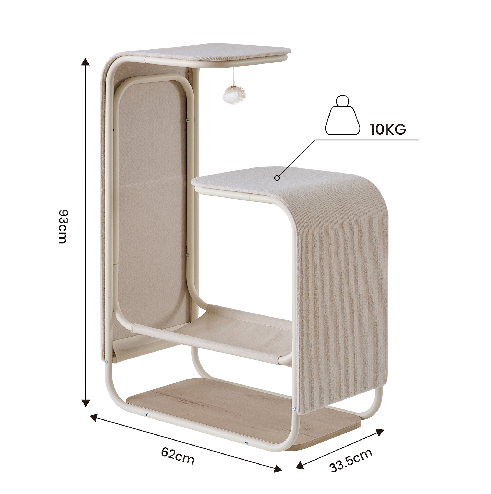 Torre con Rascador para Gatos, 2 Plataformas, 1 Hamaca