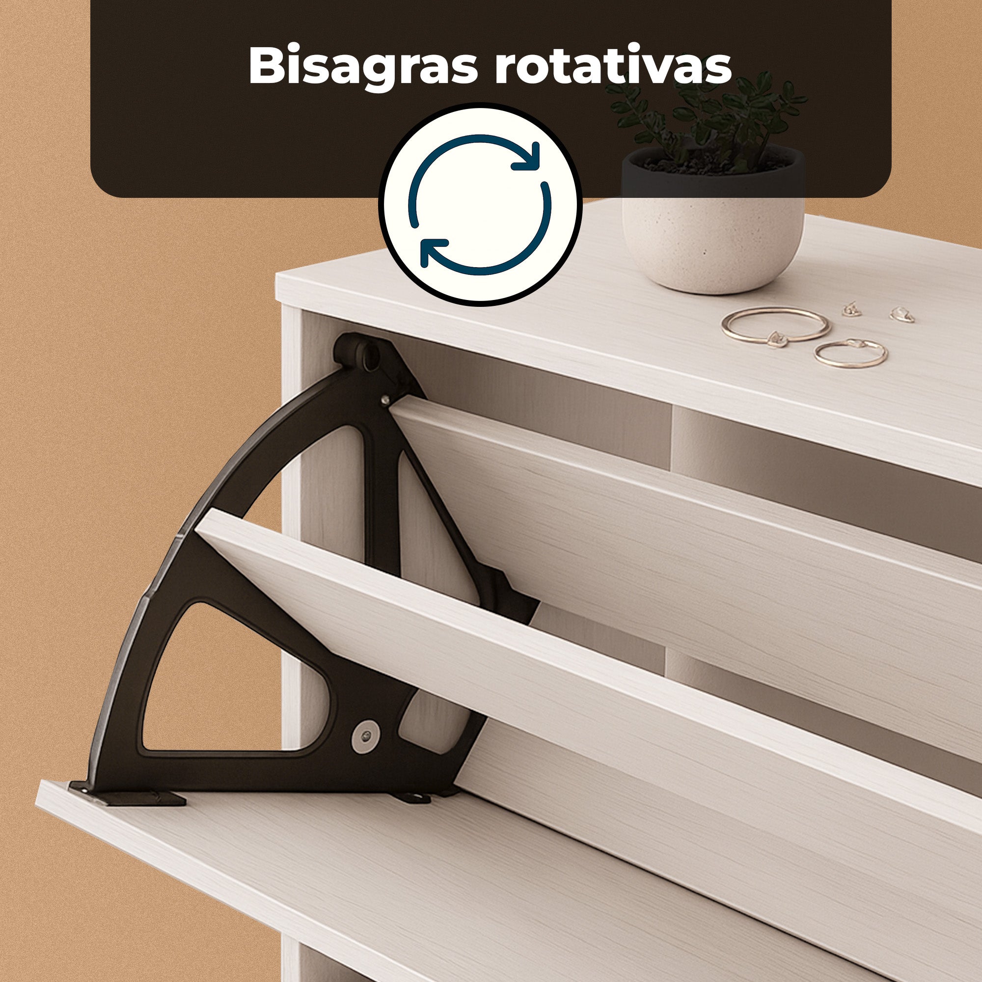 Gabinete para Calzado 3 Cajones Abatibles, Blanco Marfil, Diseño Estrecho para Recibidor