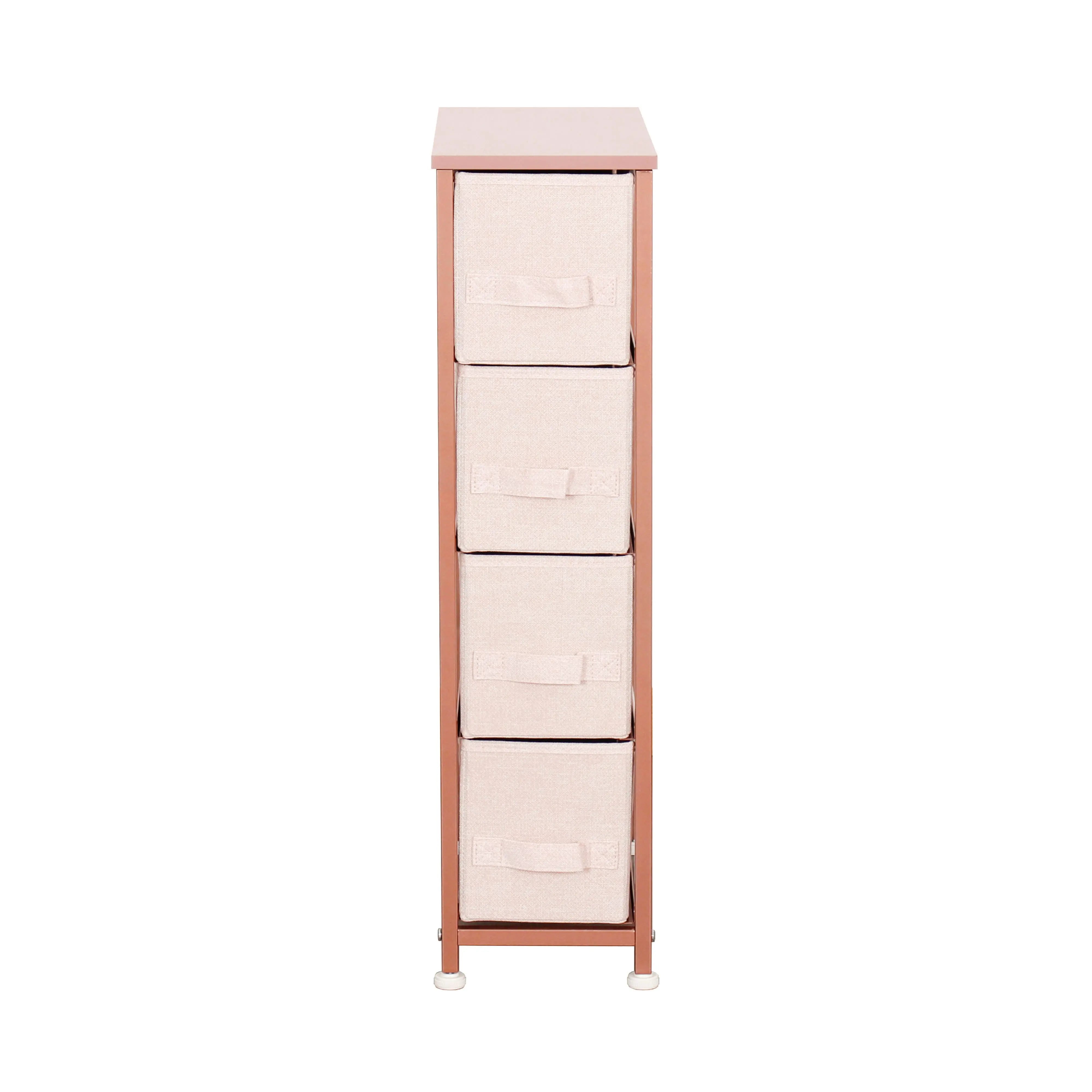 Cómoda estrecha de 4 cajones almacenamiento para hogar y oficina, organizador cajonera de estructura metal y cajones tela no tejida MU:4LIFE