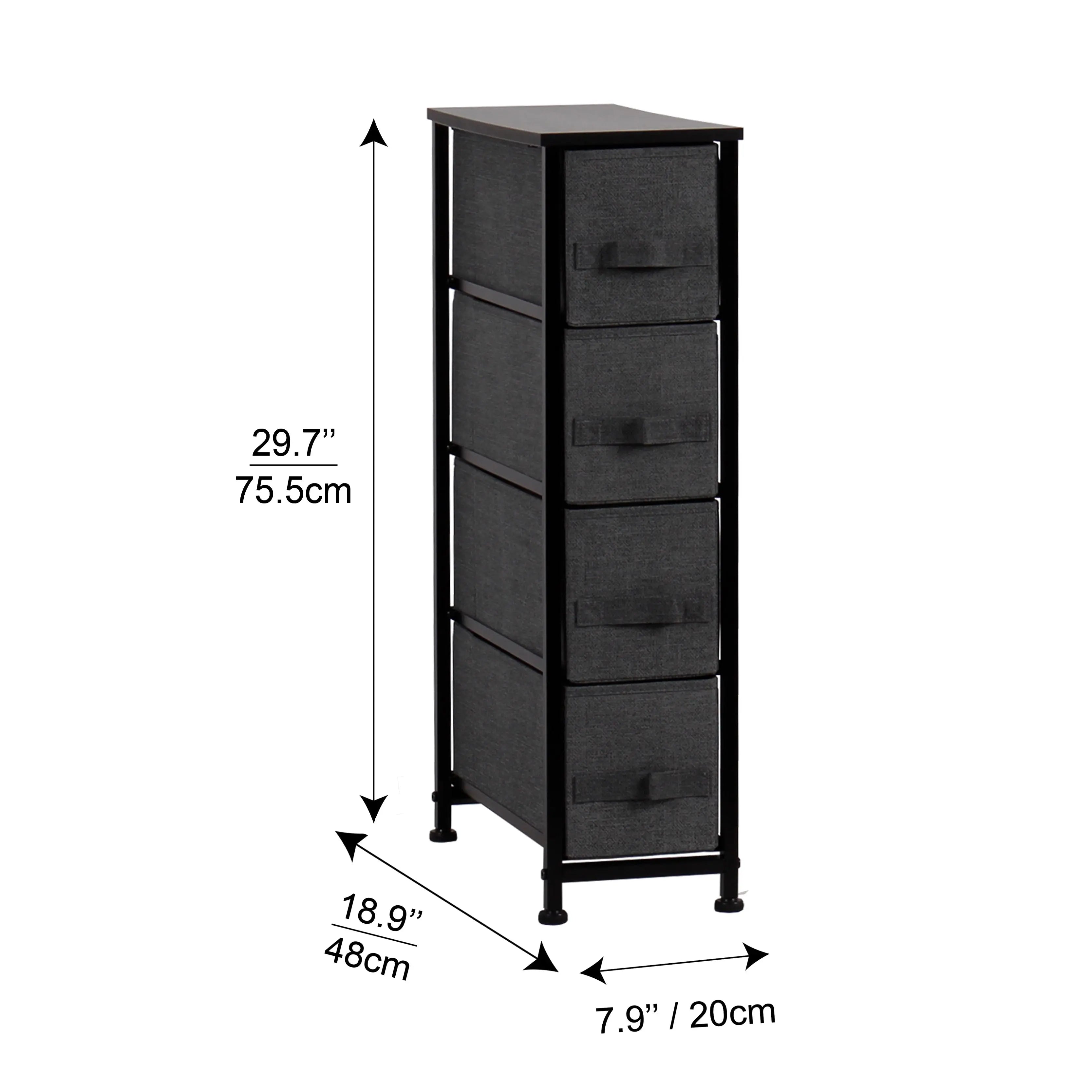 Cómoda estrecha de 4 cajones almacenamiento para hogar y oficina, organizador cajonera de estructura metal y cajones tela no tejida MU:4LIFE