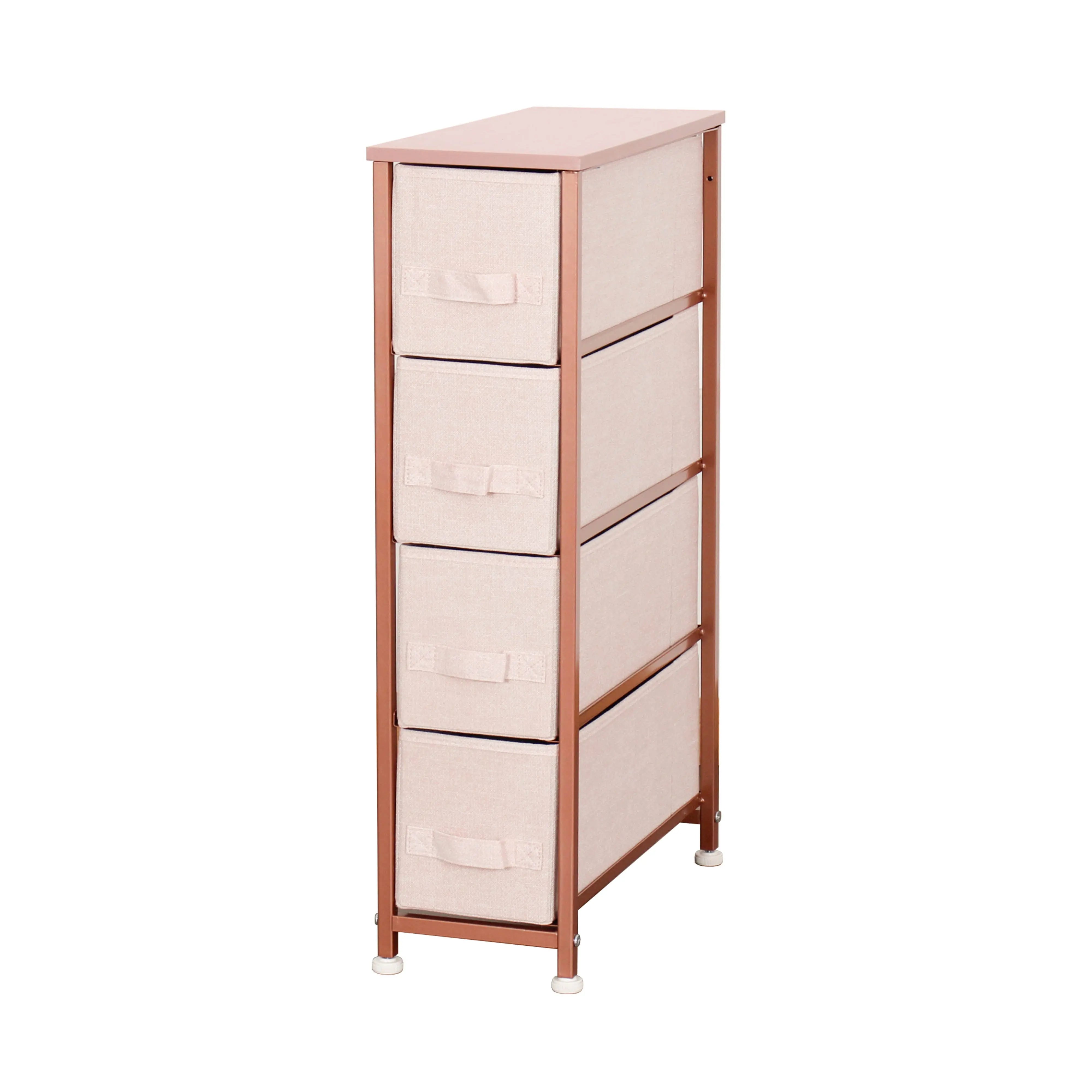 Cómoda estrecha de 4 cajones almacenamiento para hogar y oficina, organizador cajonera de estructura metal y cajones tela no tejida MU:4LIFE