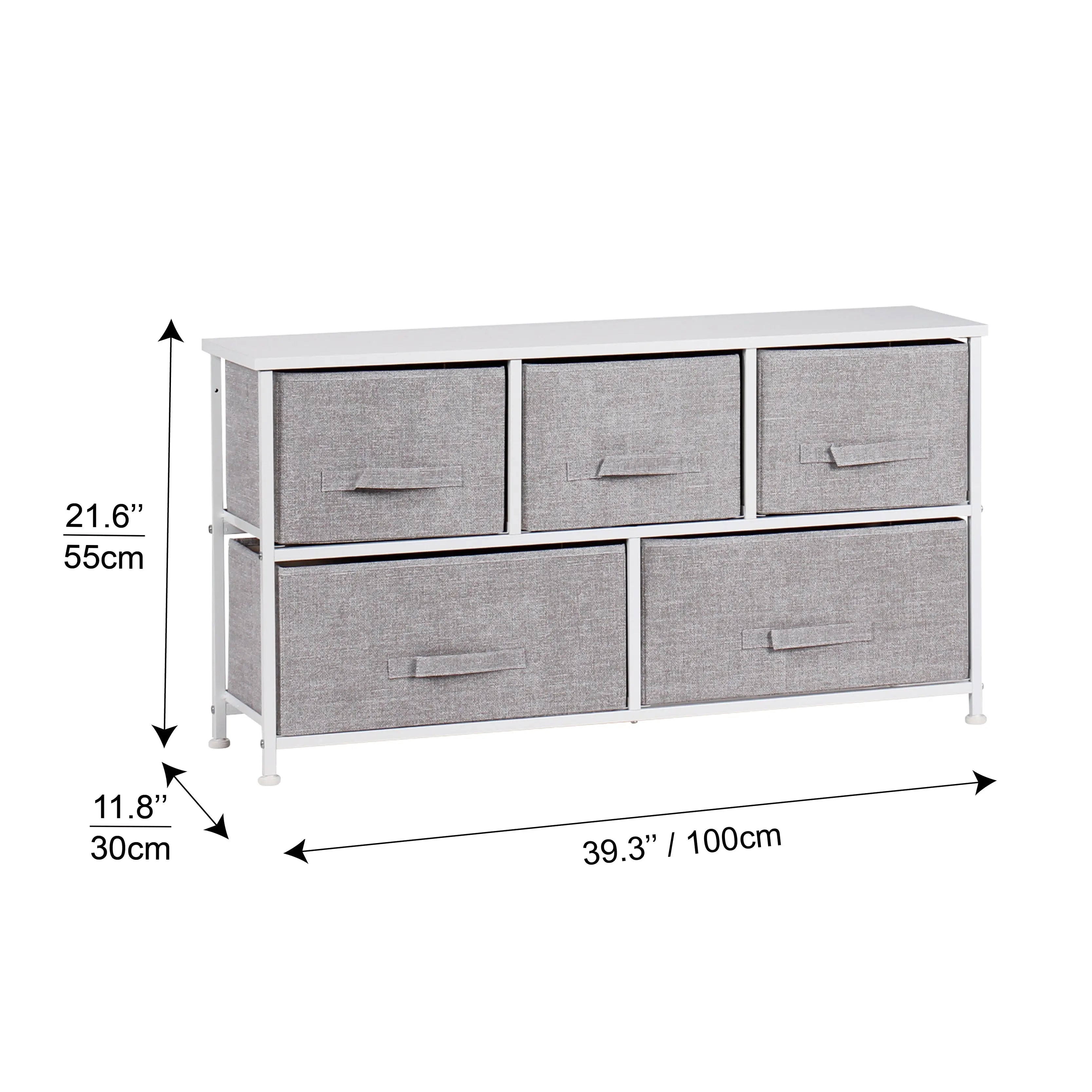 Cómoda baja de 5 cajones almacenamiento para hogar y oficina, organizador cajonera de estructura metal y cajones de tela no tejida MU:4LIFE