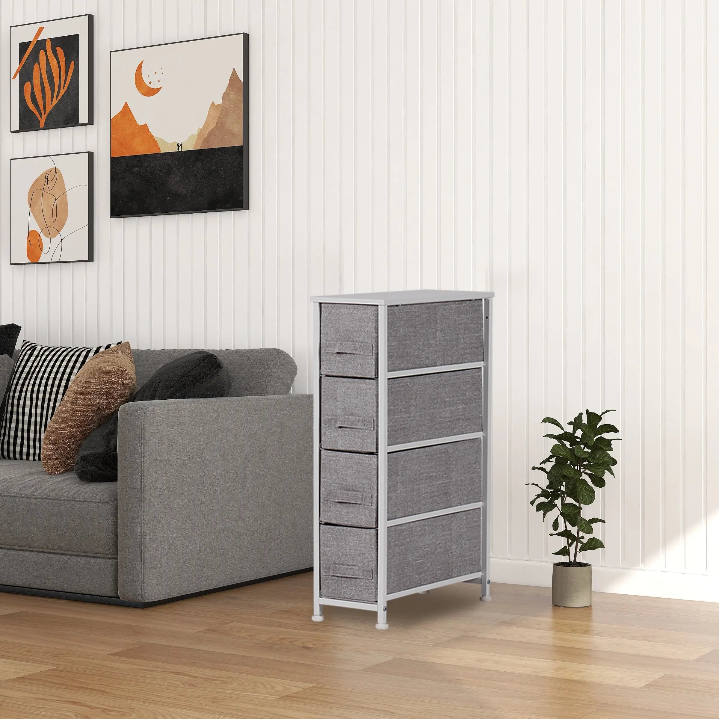 Cómoda estrecha de 4 cajones almacenamiento para hogar y oficina, organizador cajonera de estructura metal y cajones tela no tejida MU:4LIFE