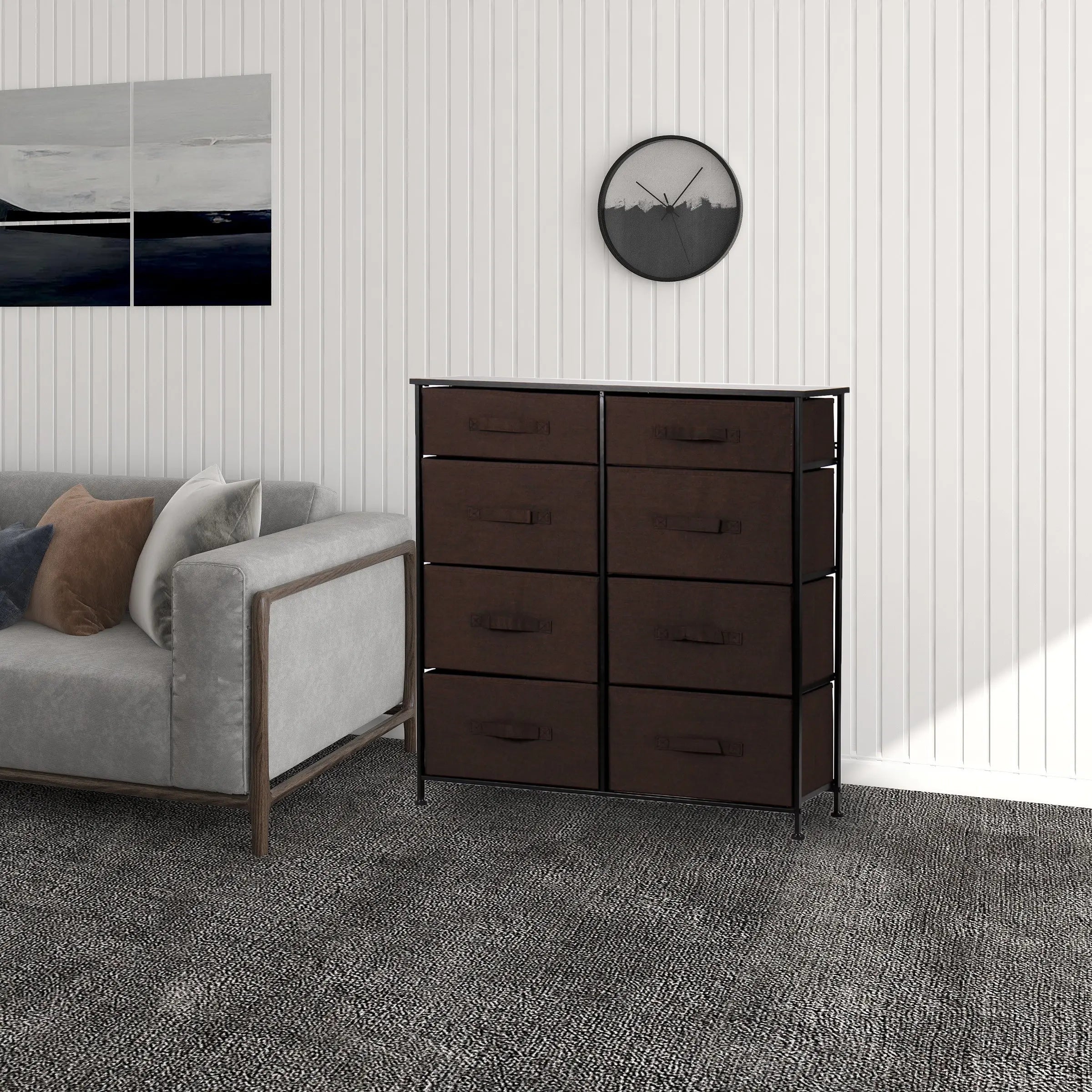 Cómoda closet de 8 cajones almacenamiento para hogar y oficina, organizador cajonera de estructura metal y cajones tela no tejida MU:4LIFE