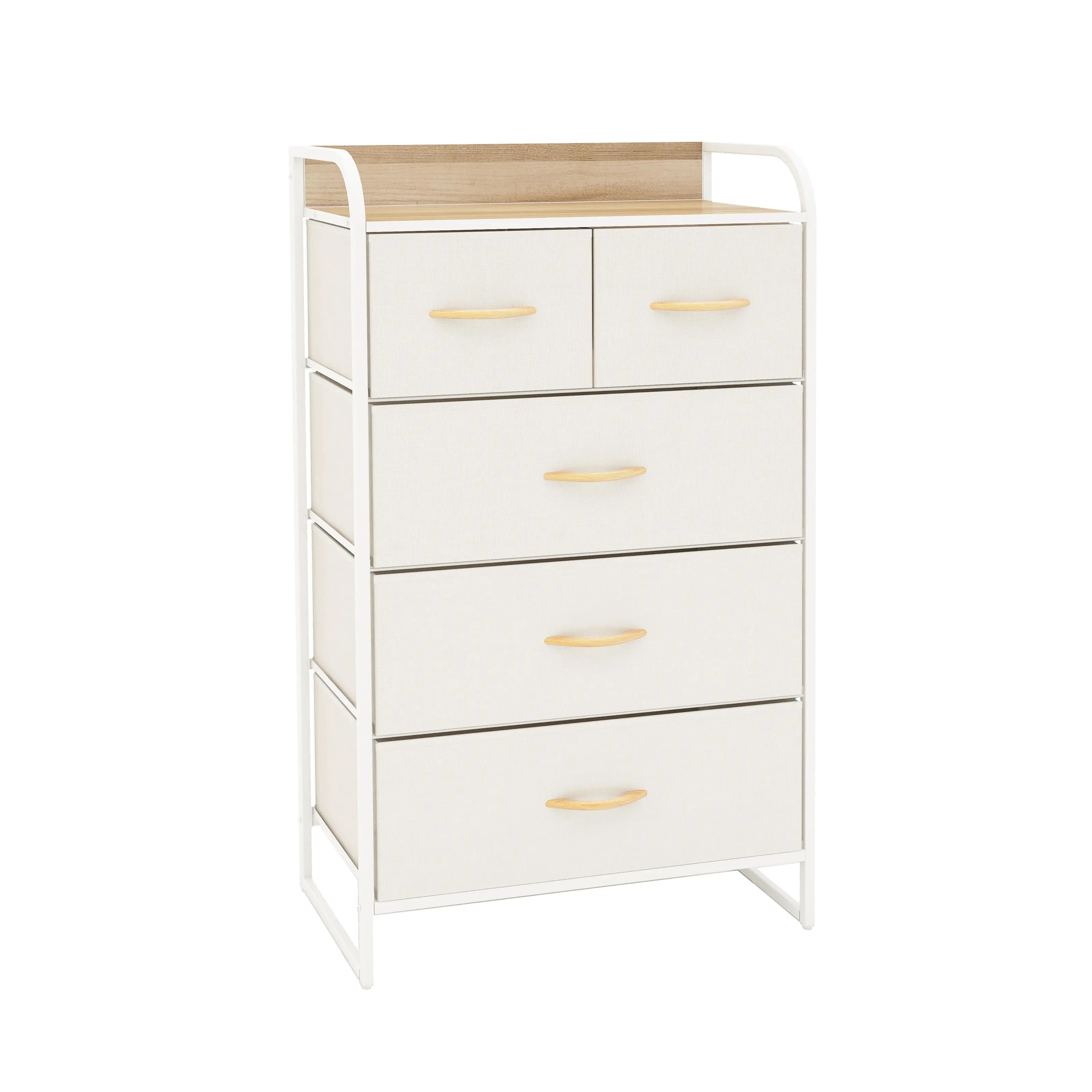 Cómoda de 5 cajones almacenamiento para hogar y oficina, organizador cajonera de estructura metal y cajones de tela lino poliéster y tela No Tejida MU:4LIFE