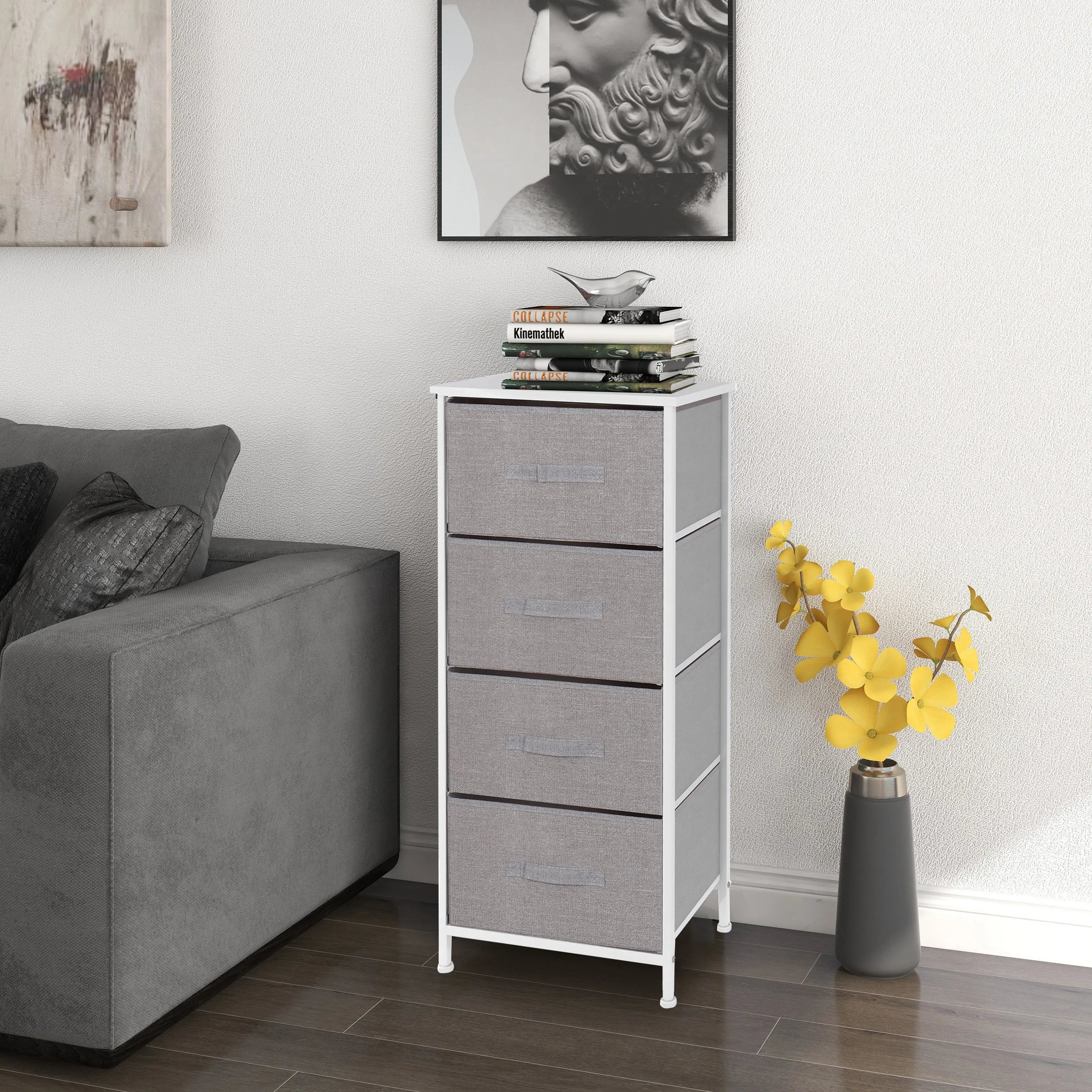 Cómoda de 4 cajones almacenamiento para hogar y oficina, organizador cajonera de estructura metal y cajones tela no tejida MU:4LIFE