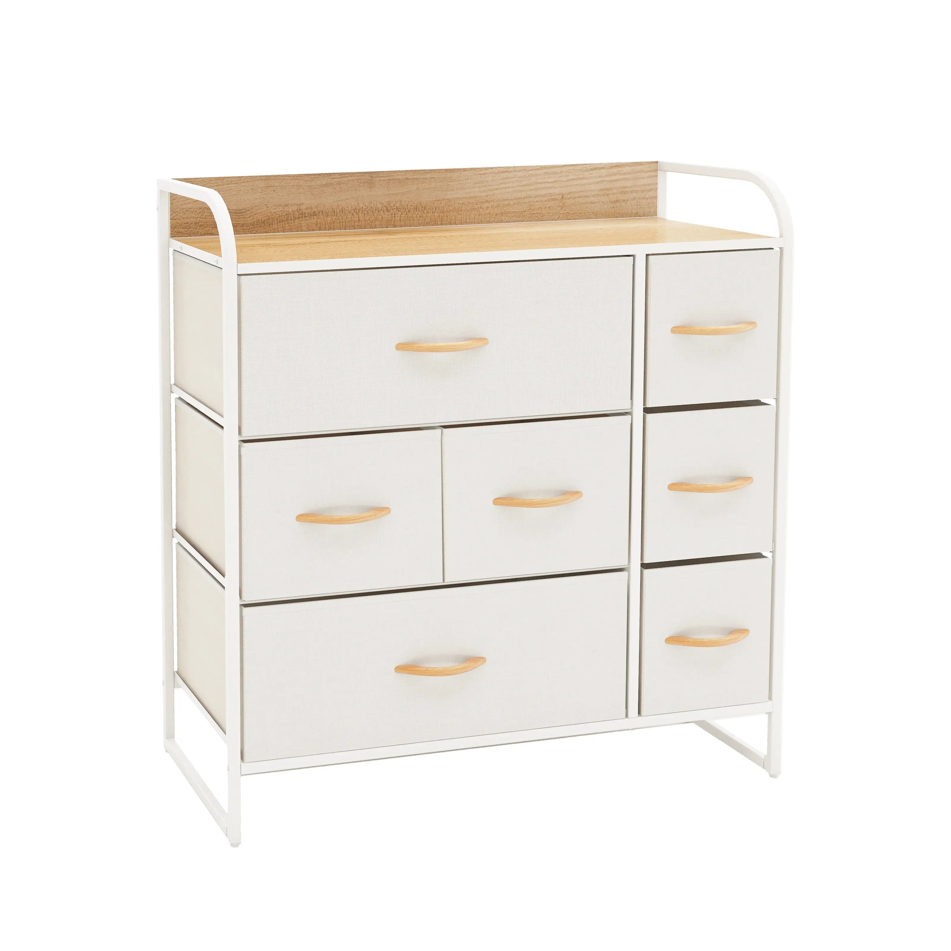 Cómoda de gran capacidad de 7 cajones almacenamiento para hogar y oficina, organizador cajonera de estructura metal y cajones de tela lino poliéster y tela no tejida MU:4LIFE