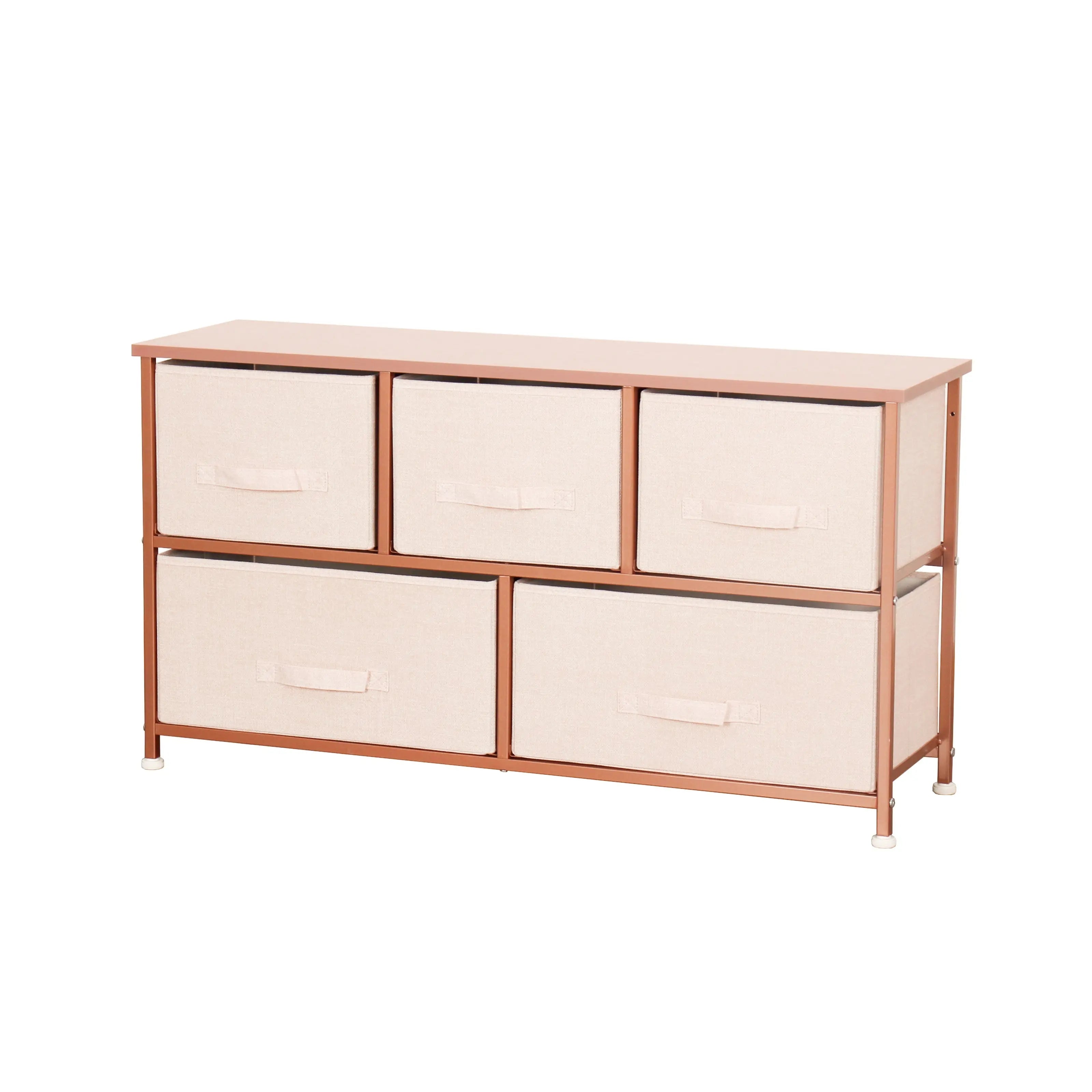Cómoda baja de 5 cajones almacenamiento para hogar y oficina, organizador cajonera de estructura metal y cajones de tela no tejida MU:4LIFE