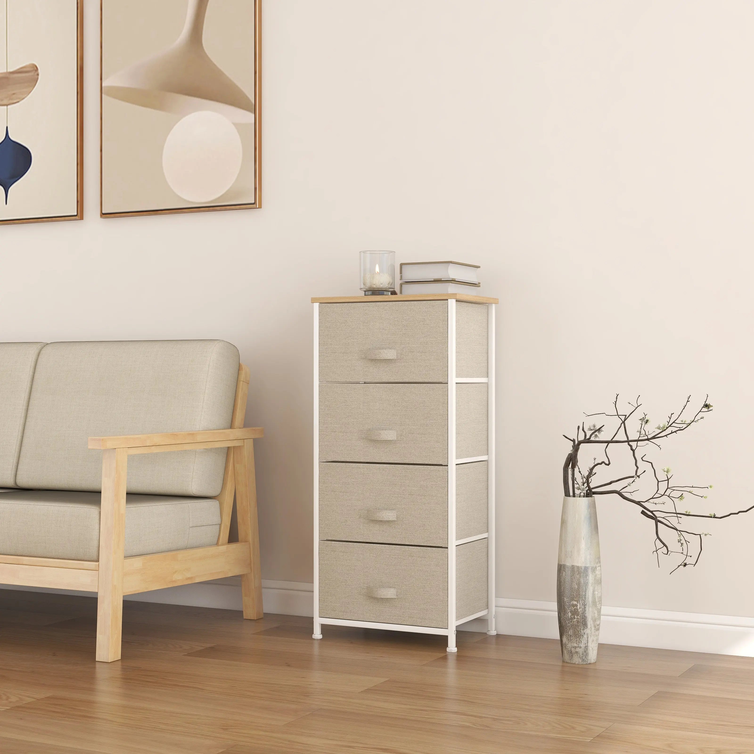 Cómoda de 4 cajones almacenamiento para hogar y oficina, organizador cajonera de estructura metal y cajones tela no tejida MU:4LIFE