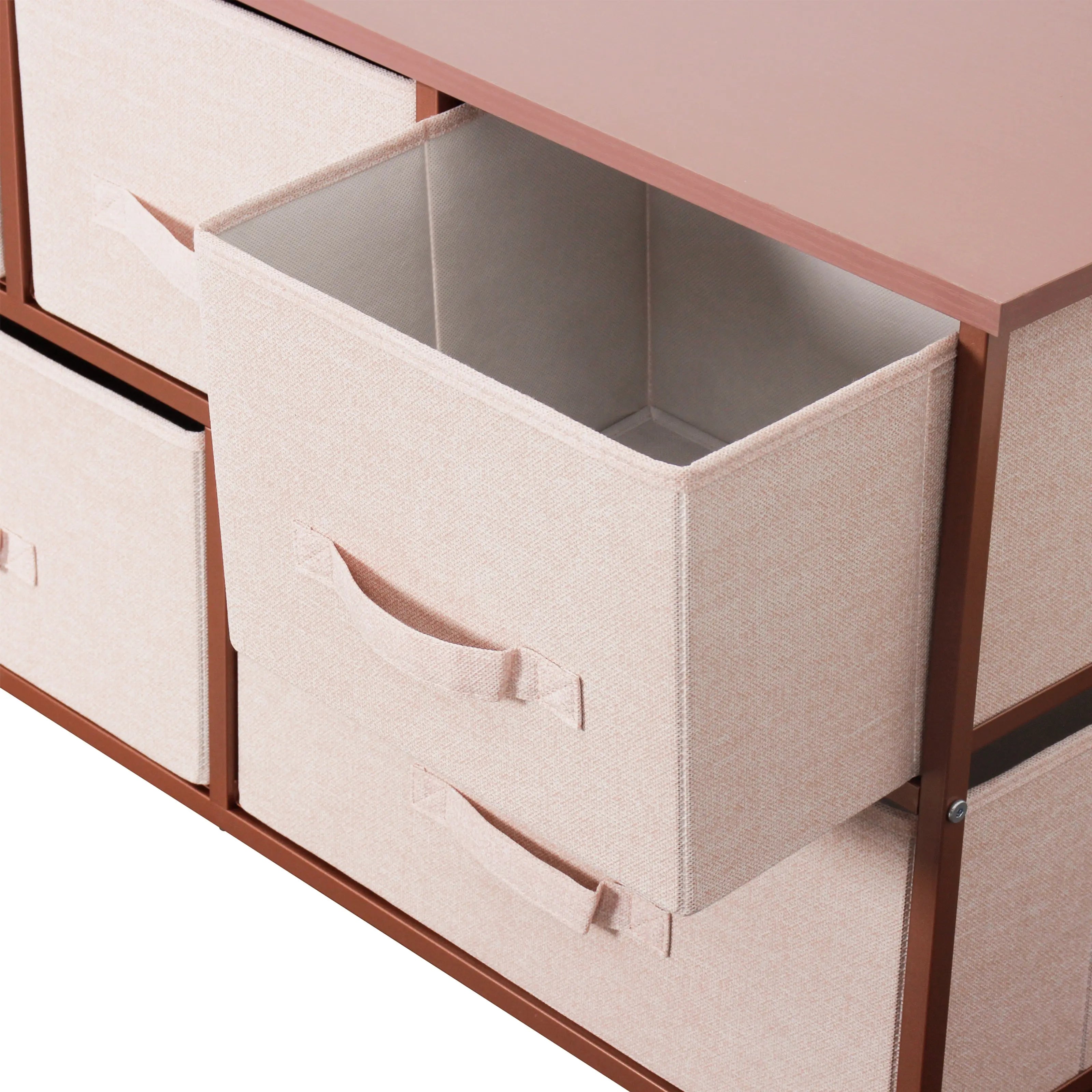 Cómoda baja de 5 cajones almacenamiento para hogar y oficina, organizador cajonera de estructura metal y cajones de tela no tejida MU:4LIFE