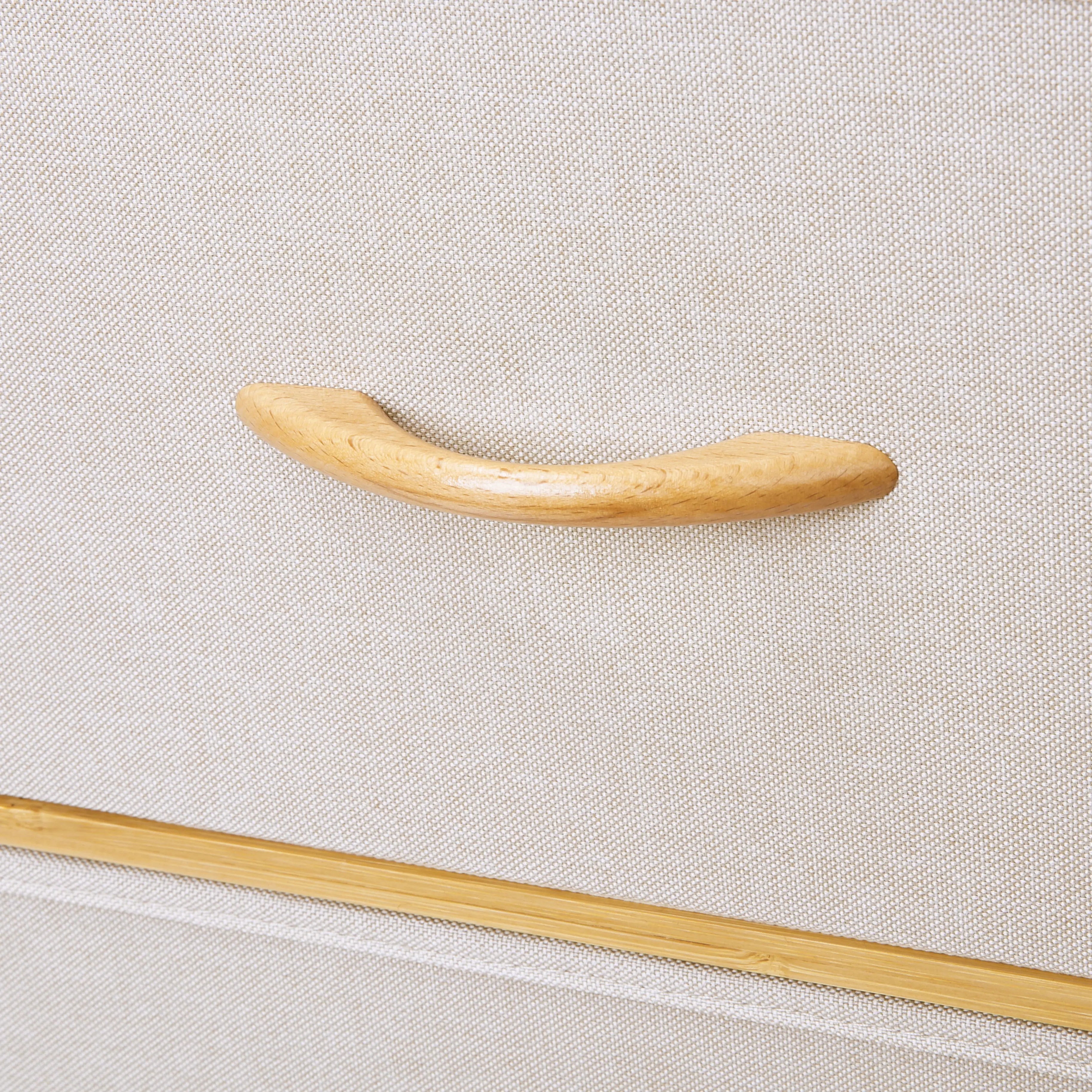 Cómoda bambú de 7 cajones almacenamiento para hogar y oficina, organizador cajonera de estructura bambú y cajones de tela lino poliéster y tela no tejida MU:4LIFE