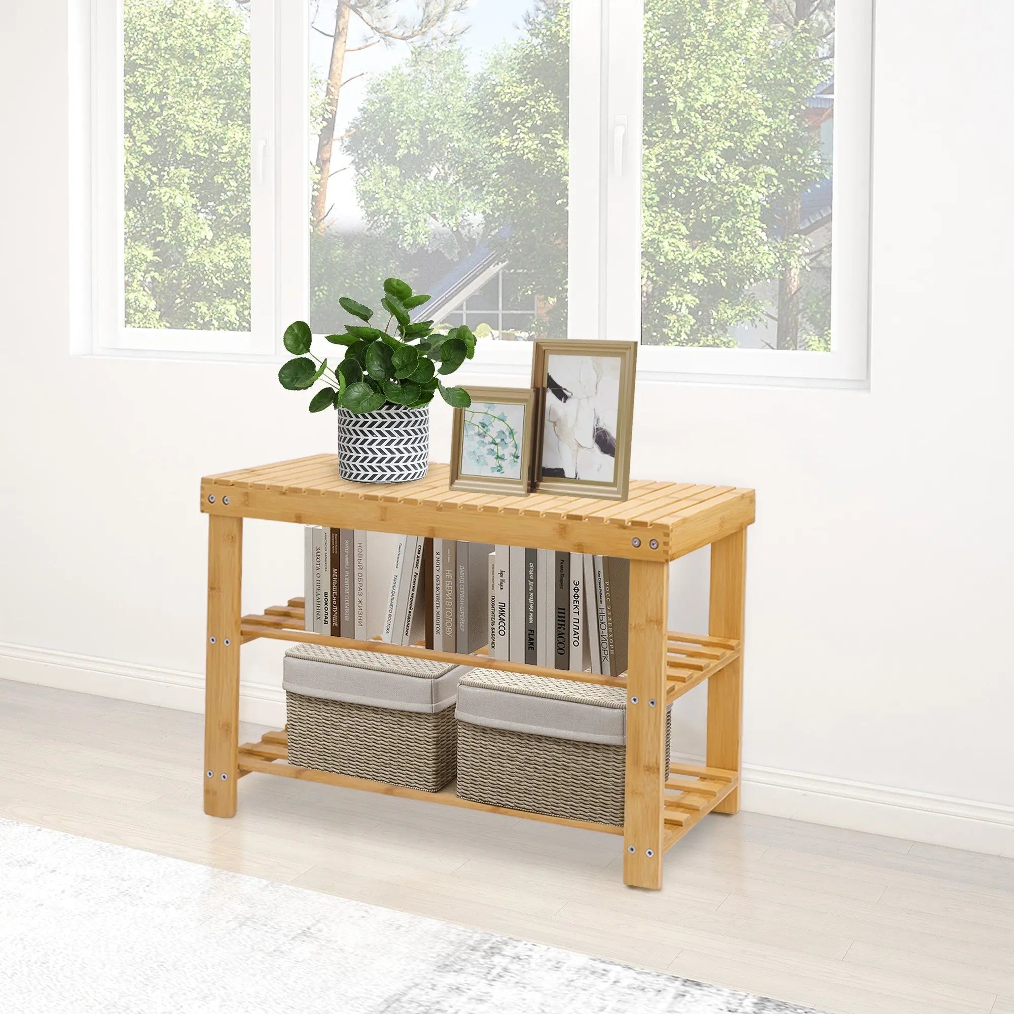 Banco zapatera de bambú, organizador de zapatos de 3 niveles MU:4LIFE