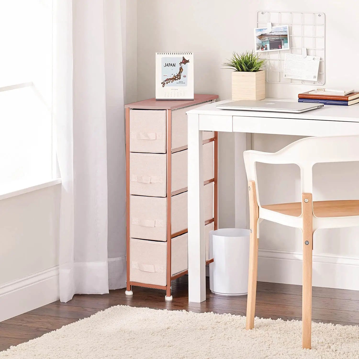 Cómoda estrecha de 4 cajones almacenamiento para hogar y oficina, organizador cajonera de estructura metal y cajones tela no tejida MU:4LIFE