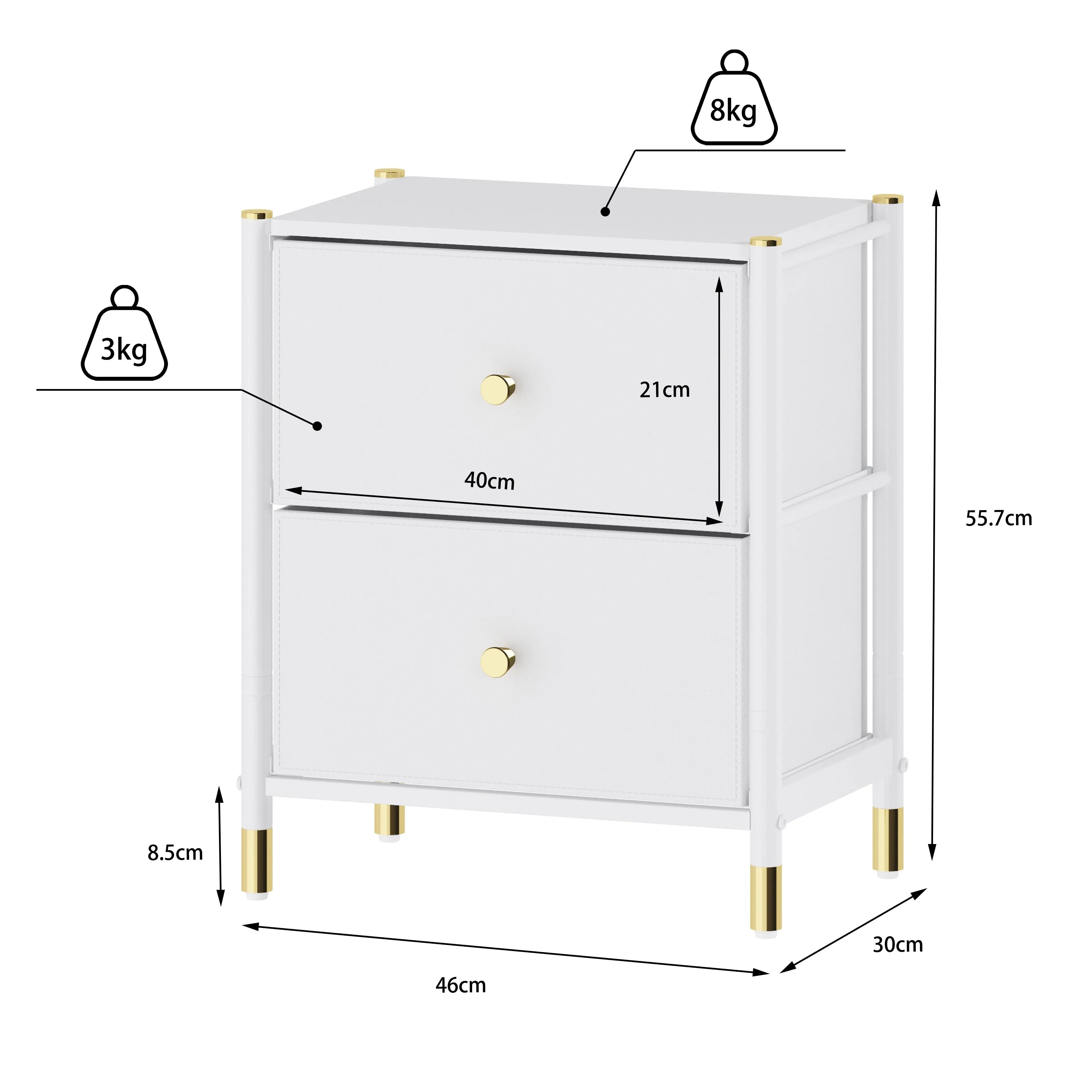 Buró de 2 Cajones para Recámara y Sala, Cómoda con Estructura de Metal, Tabla de MDF y Cajones de Tela No Tejida con Cubiertas de Cuero PU MU:4LIFE