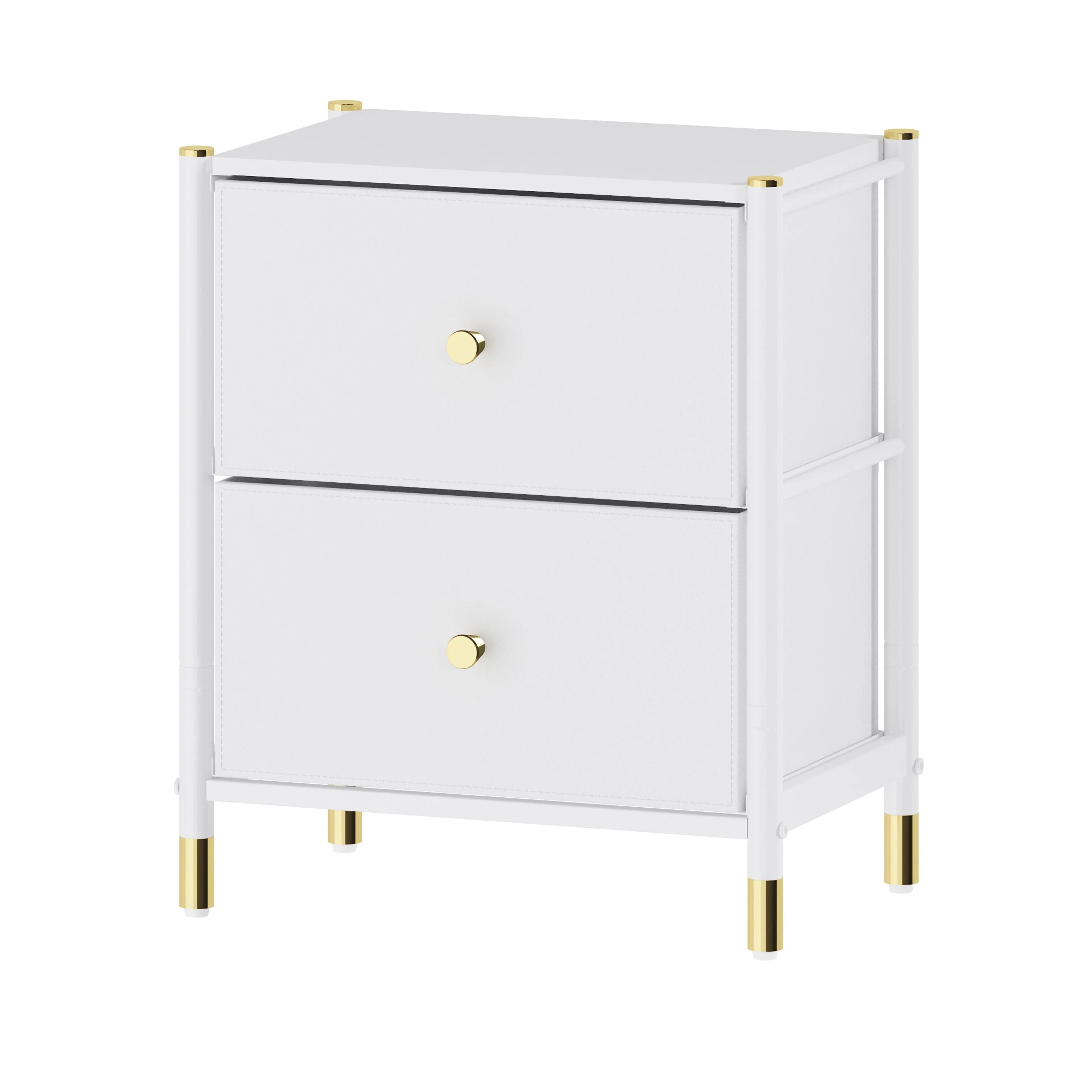 Buró de 2 Cajones para Recámara y Sala, Cómoda con Estructura de Metal, Tabla de MDF y Cajones de Tela No Tejida con Cubiertas de Cuero PU MU:4LIFE