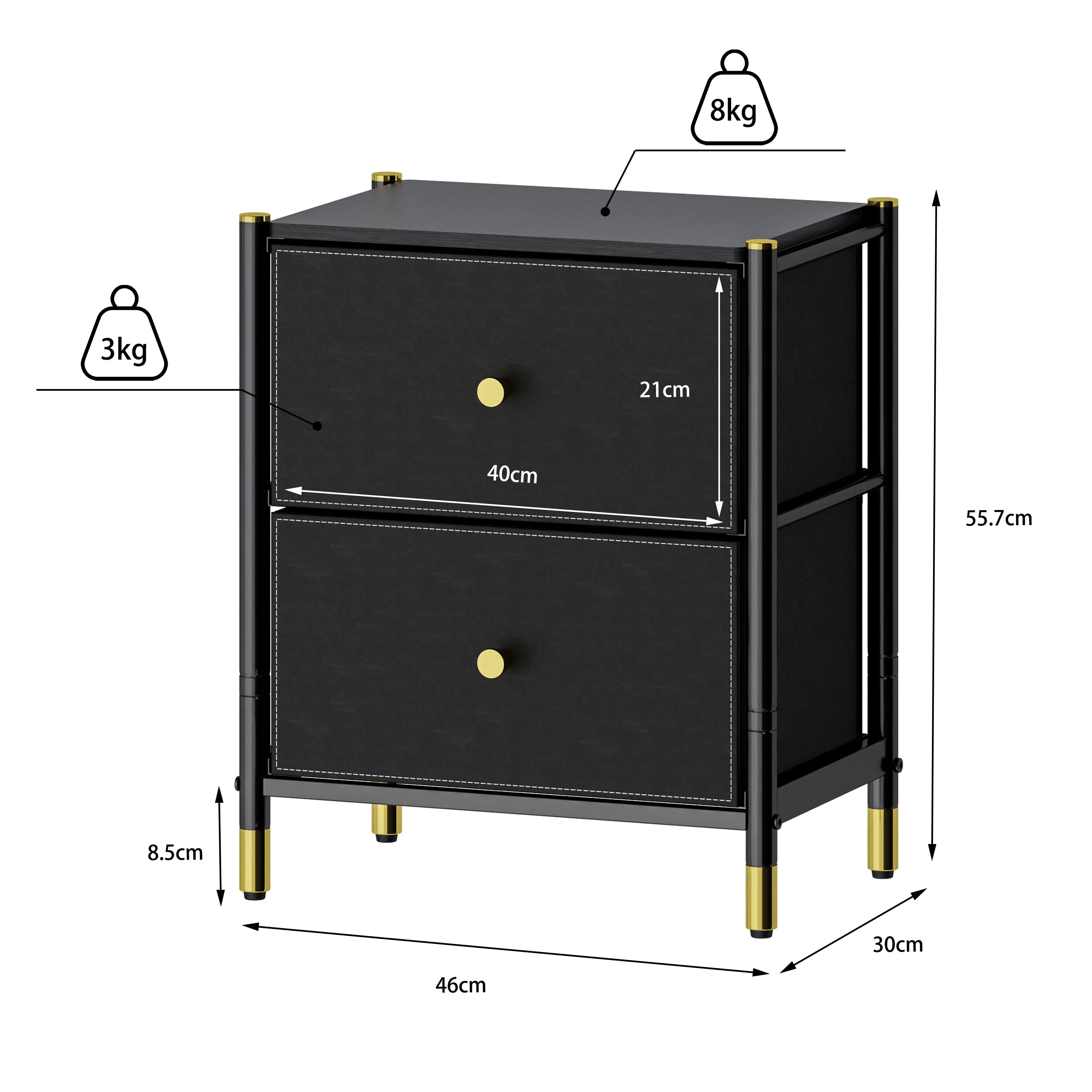 Buró de 2 Cajones para Recámara y Sala, Cómoda con Estructura de Metal, Tabla de MDF y Cajones de Tela No Tejida con Cubiertas de Cuero PU MU:4LIFE