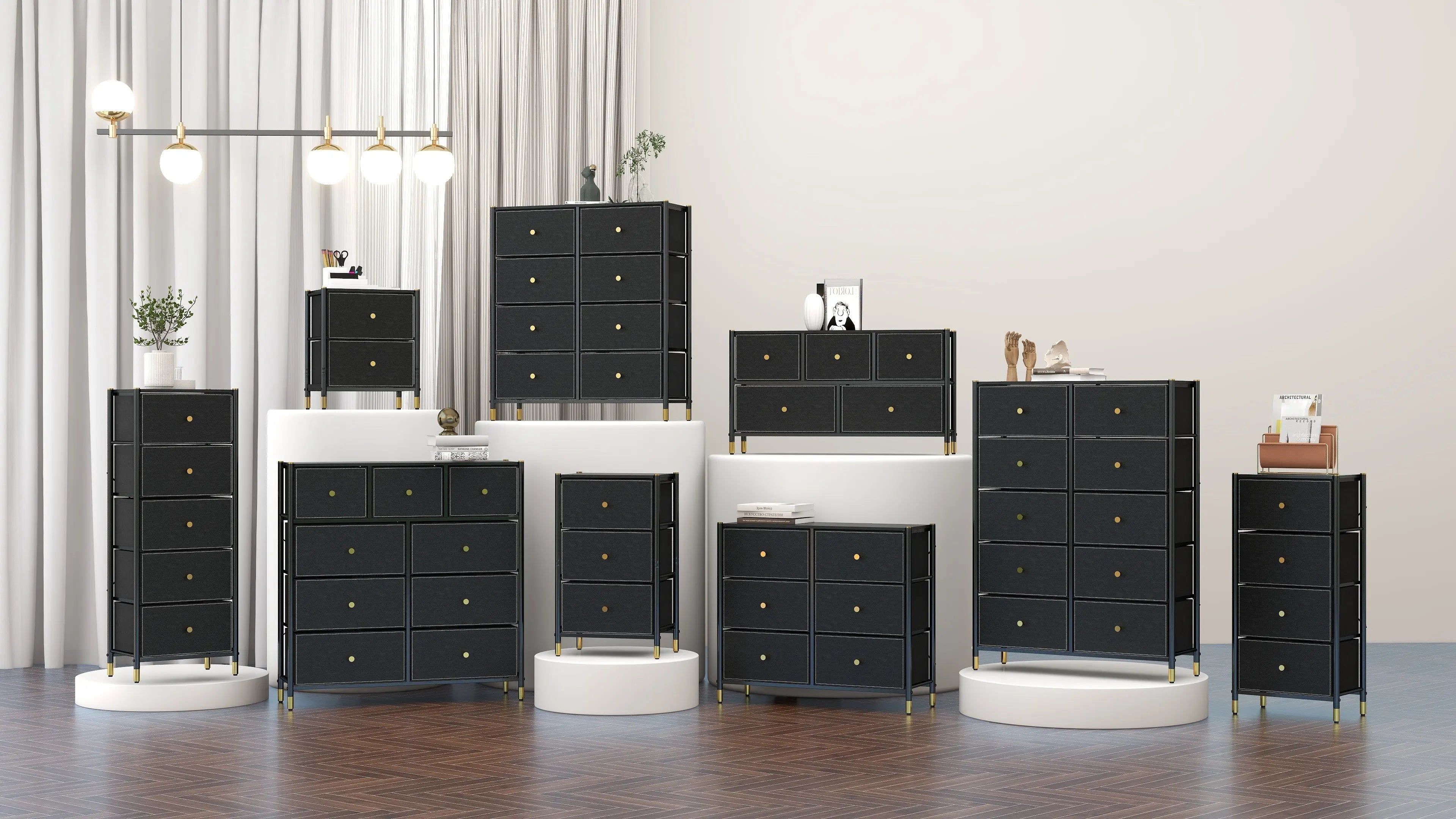 Cómoda Ancha de 6 Cajones para Almacenamiento en Hogar y Oficina, con Estructura de Metal, Tabla de MDF y Cajones de Tela No Tejida con Cubiertas de Cuero PU MU:4LIFE