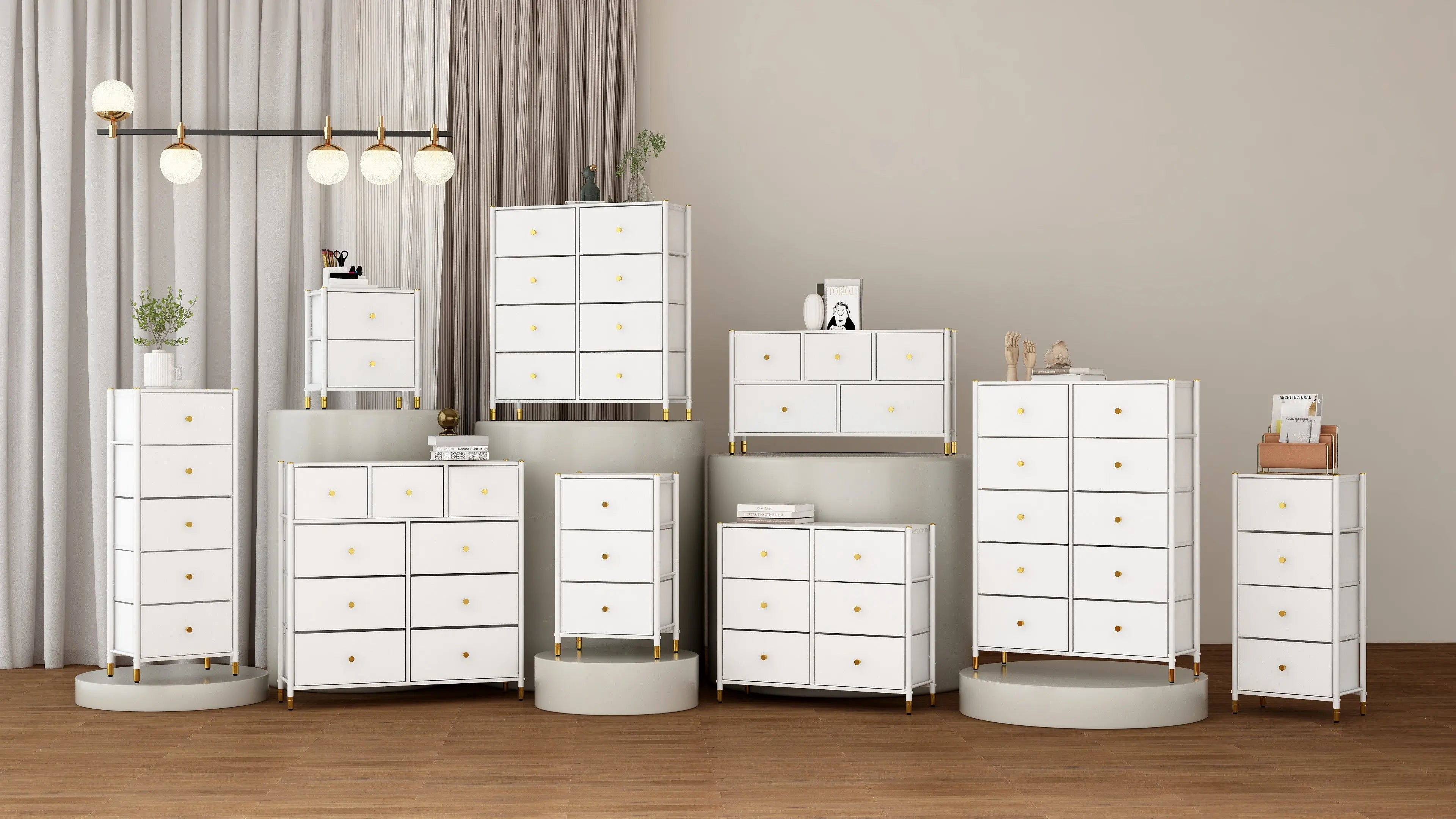 Cómoda Ancha de 6 Cajones para Almacenamiento en Hogar y Oficina, con Estructura de Metal, Tabla de MDF y Cajones de Tela No Tejida con Cubiertas de Cuero PU MU:4LIFE