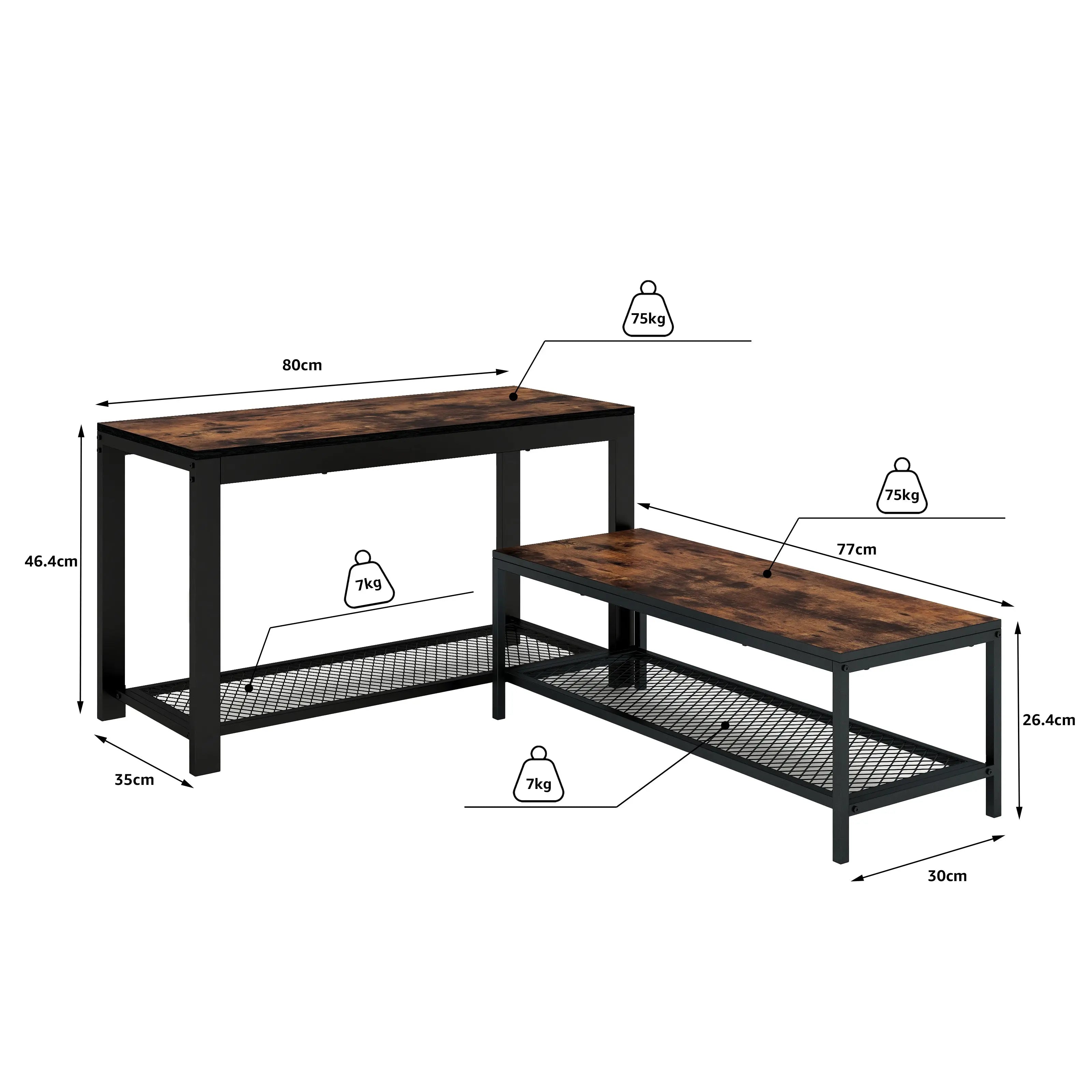 Set de 2 bancas zapateras metálica y tabla MDF, estilo 2 en 1 para entrada MU:4LIFE