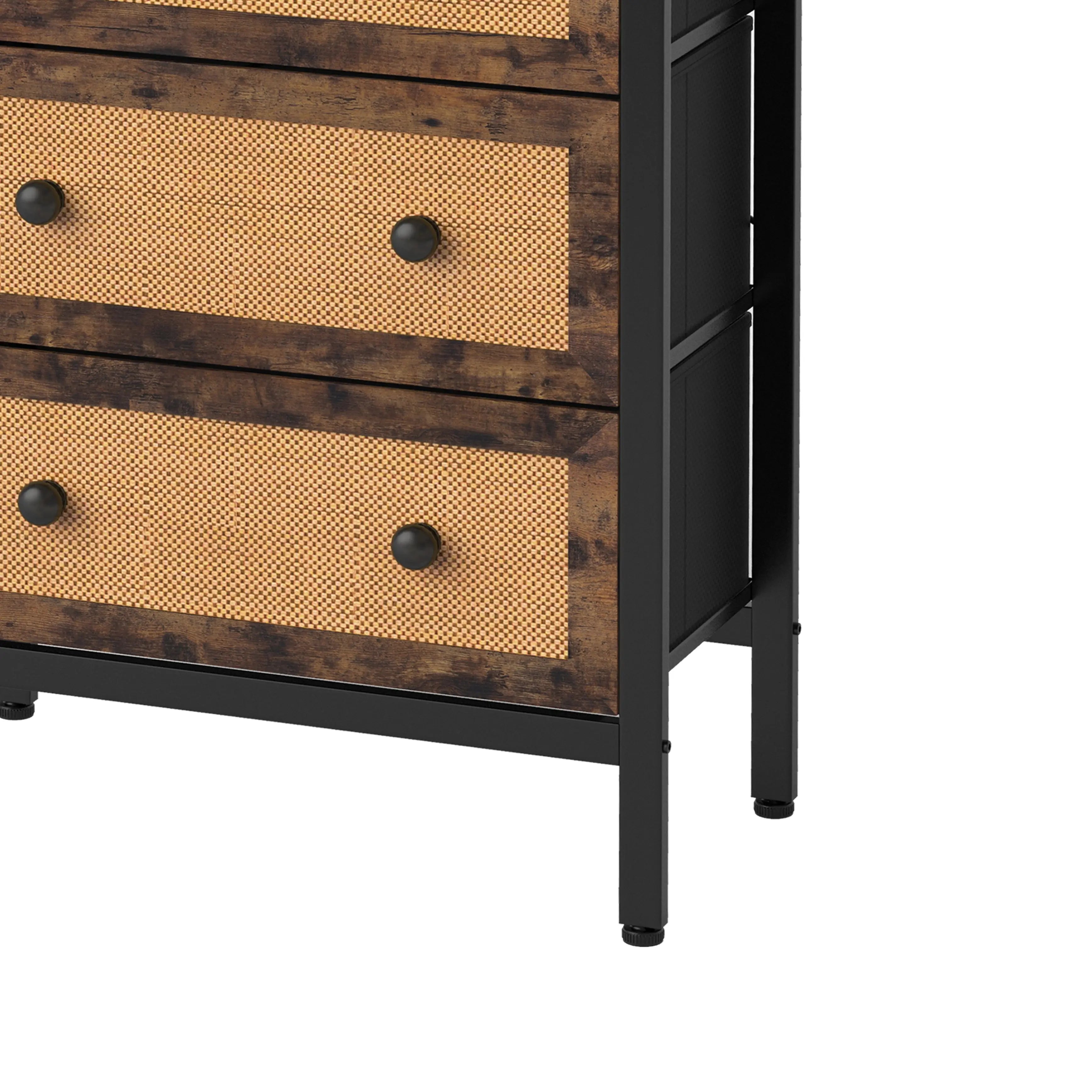 Cómoda vintage de 8 cajones almacenamiento para hogar y oficina, organizador cajonera de estructura metal y cajones de tela no tejida y ratán MU:4LIFE