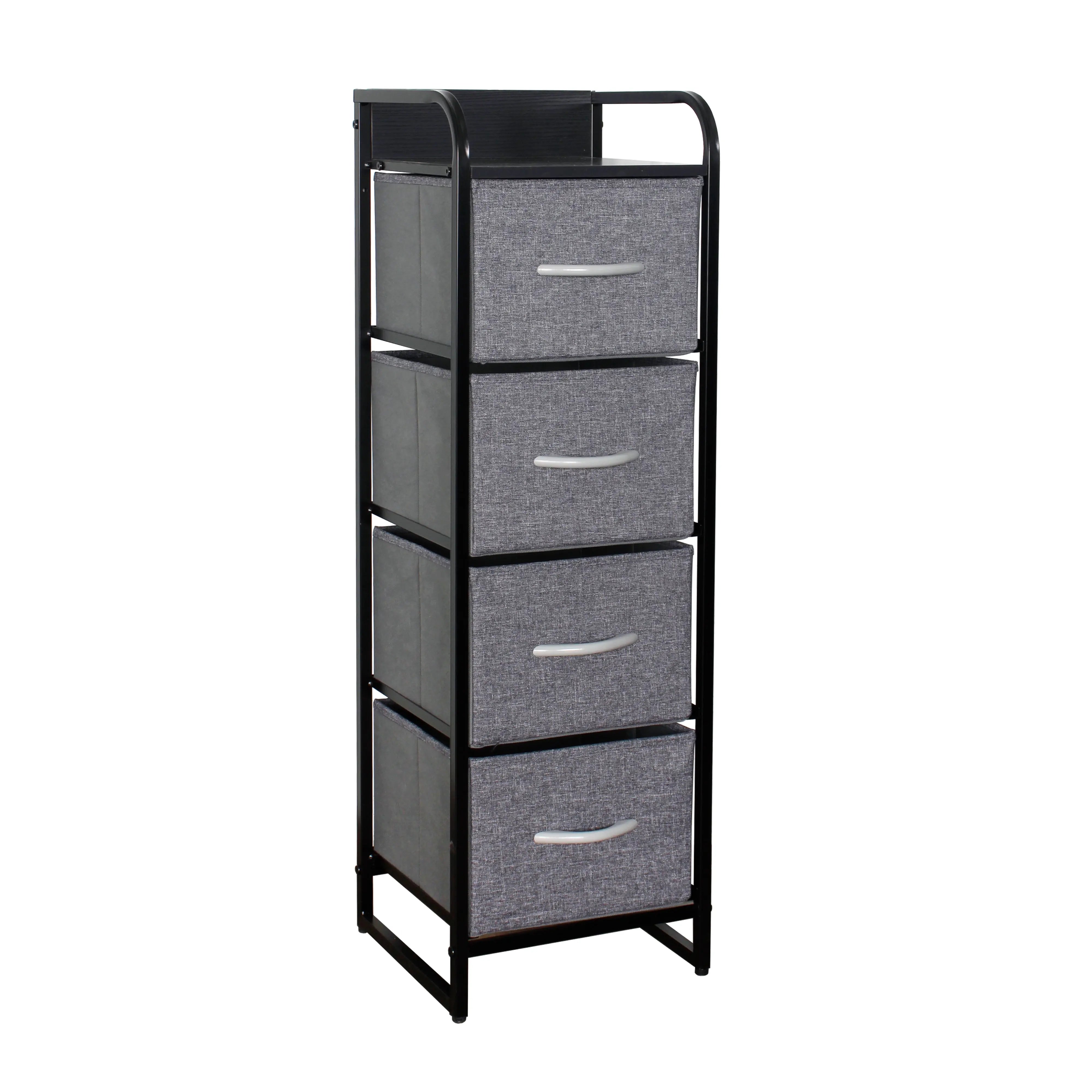 Cómoda compacta de 4 cajones almacenamiento para hogar y oficina, organizador cajonera de estructura metal y cajones de tela lino poliéster y tela no tejida MU:4LIFE