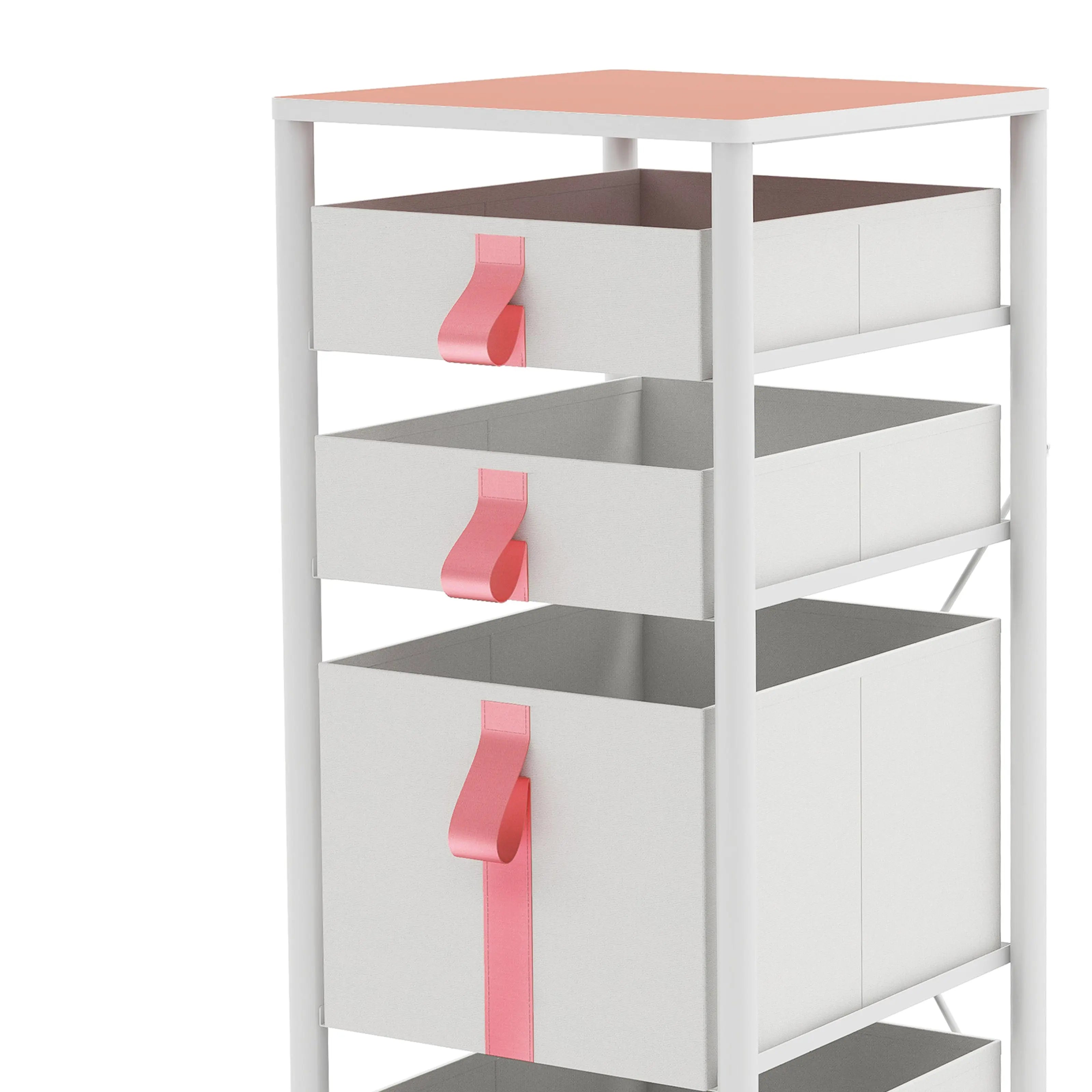 Cómoda vertical organizador de 4 cajones para juguetes de niños, almacenamiento de ropa, juguetes, estructura metal y cajones de tela lino poliéster y tela no tejida MU:4LIFE