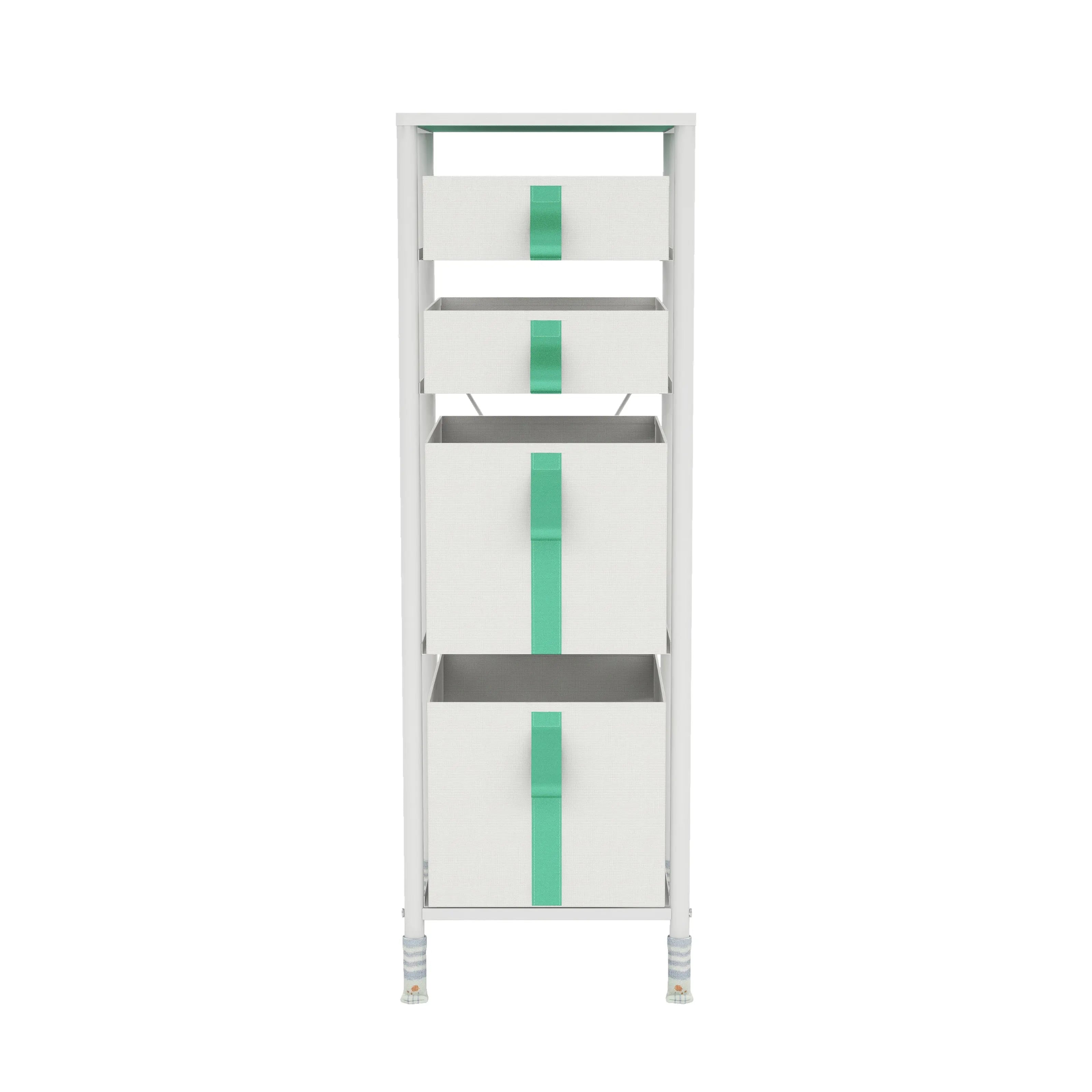 Cómoda vertical organizador de 4 cajones para juguetes de niños, almacenamiento de ropa, juguetes, estructura metal y cajones de tela lino poliéster y tela no tejida MU:4LIFE