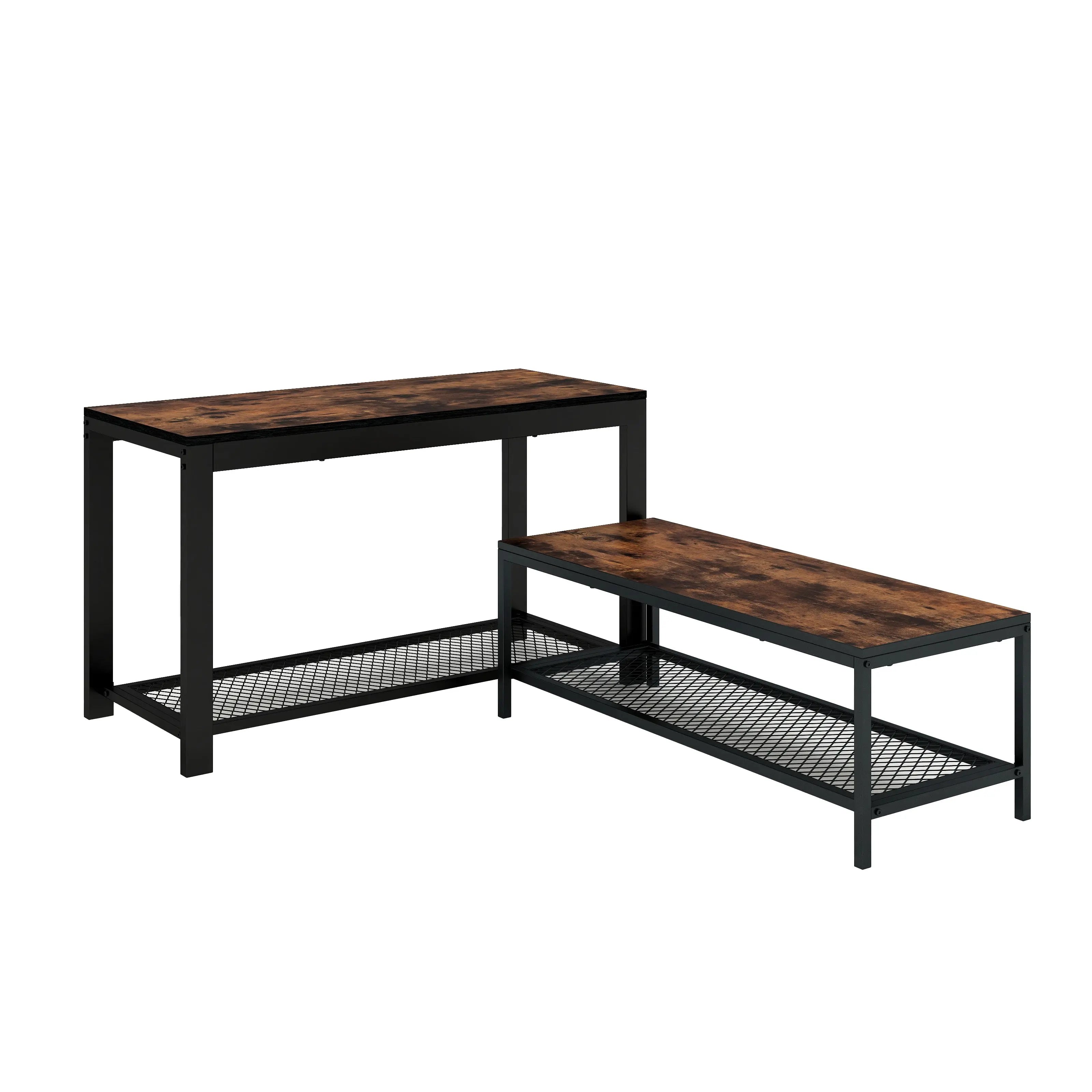 Set de 2 bancas zapateras metálica y tabla MDF, estilo 2 en 1 para entrada MU:4LIFE