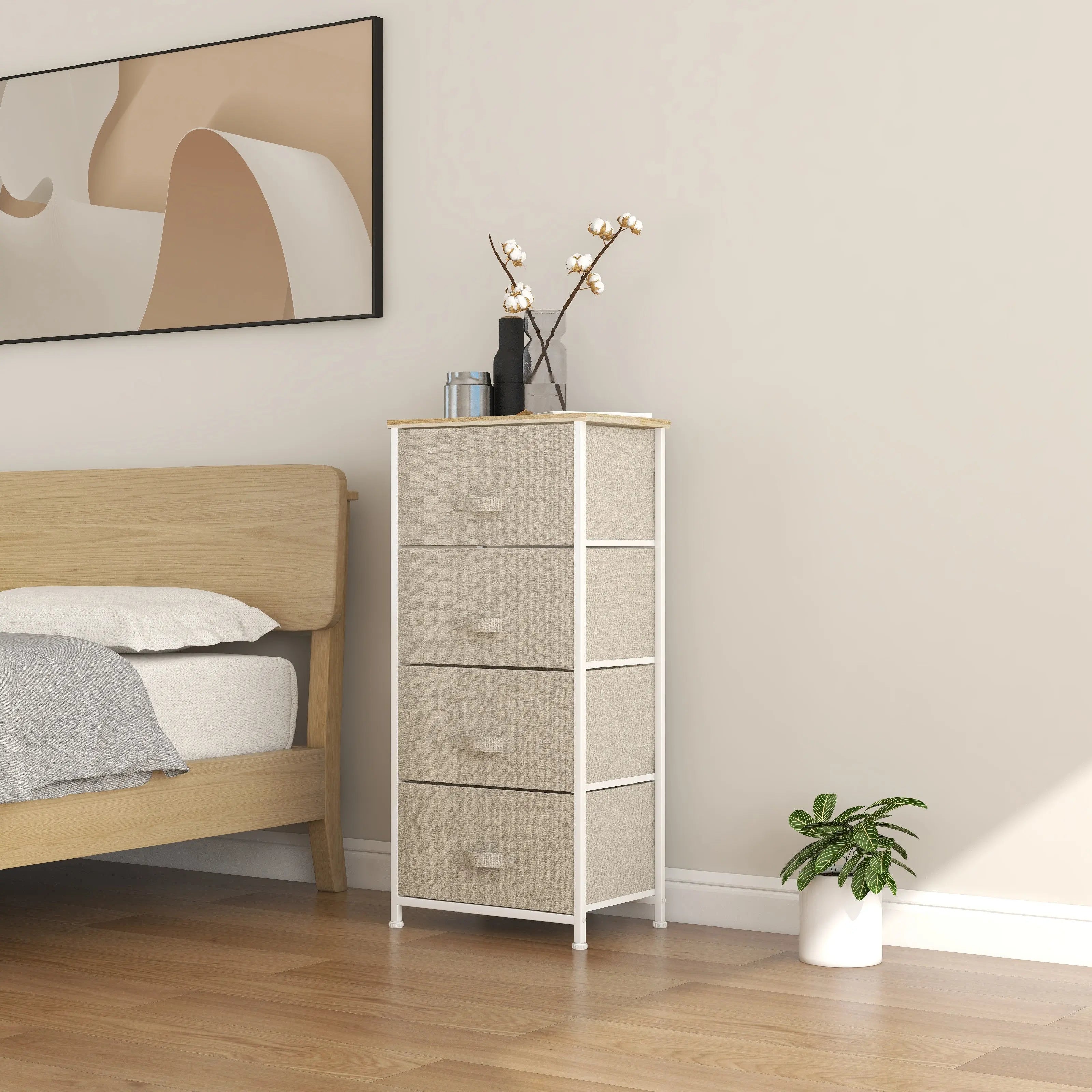 Cómoda de 4 cajones almacenamiento para hogar y oficina, organizador cajonera de estructura metal y cajones tela no tejida MU:4LIFE