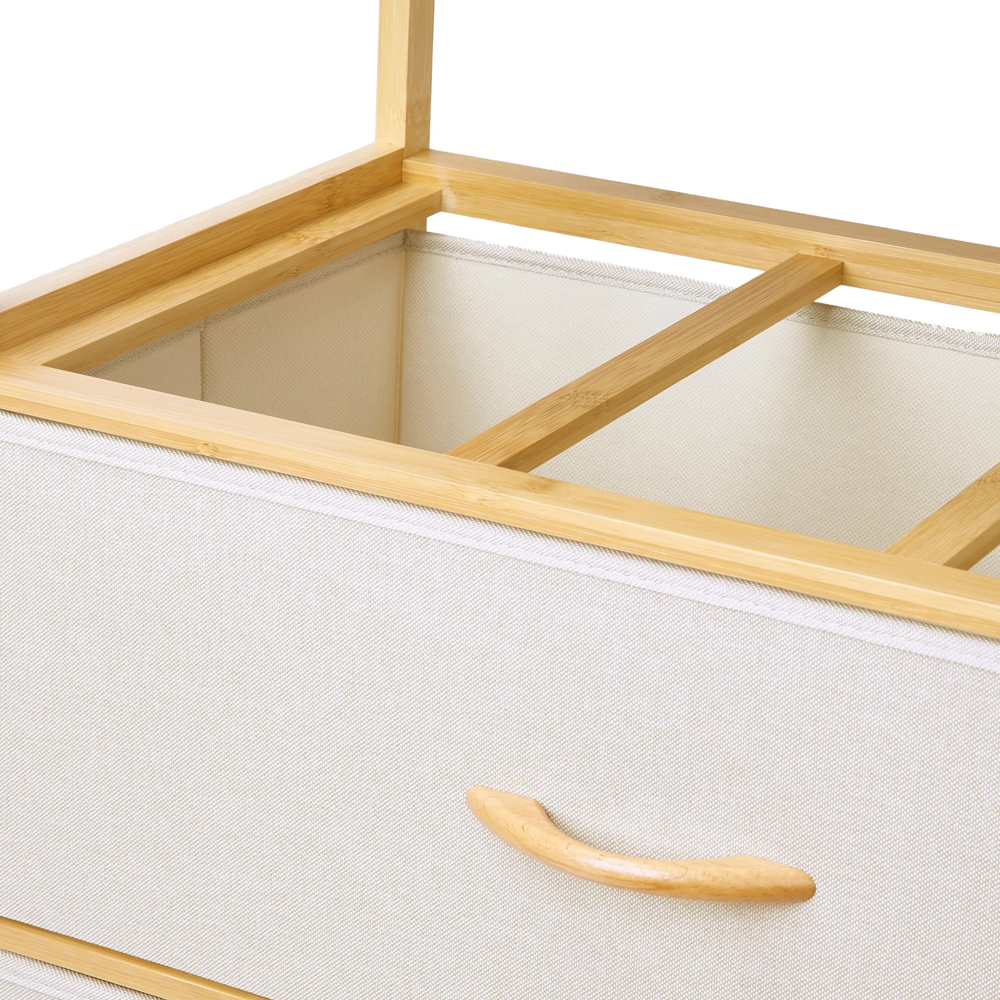 Estantería y cómoda ancha bambú de cajones y estantes de estructura bambú y cajones de tela lino poliéster y tela no tejida MU:4LIFE