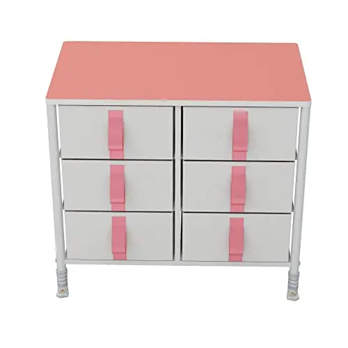 Cómoda de 6 cajones para niños, almacenamiento de ropa y juguetes, organizador cajonera de estructura metal y cajones de tela lino poliéster y tela no tejida MU:4LIFE