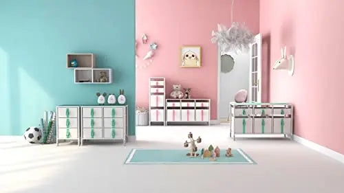 Cómoda organizador de 6 cajones para juguetes de niños, almacenamiento de ropa, juguetes, estructura metal y cajones de tela lino poliéster y tela no tejida MU:4LIFE