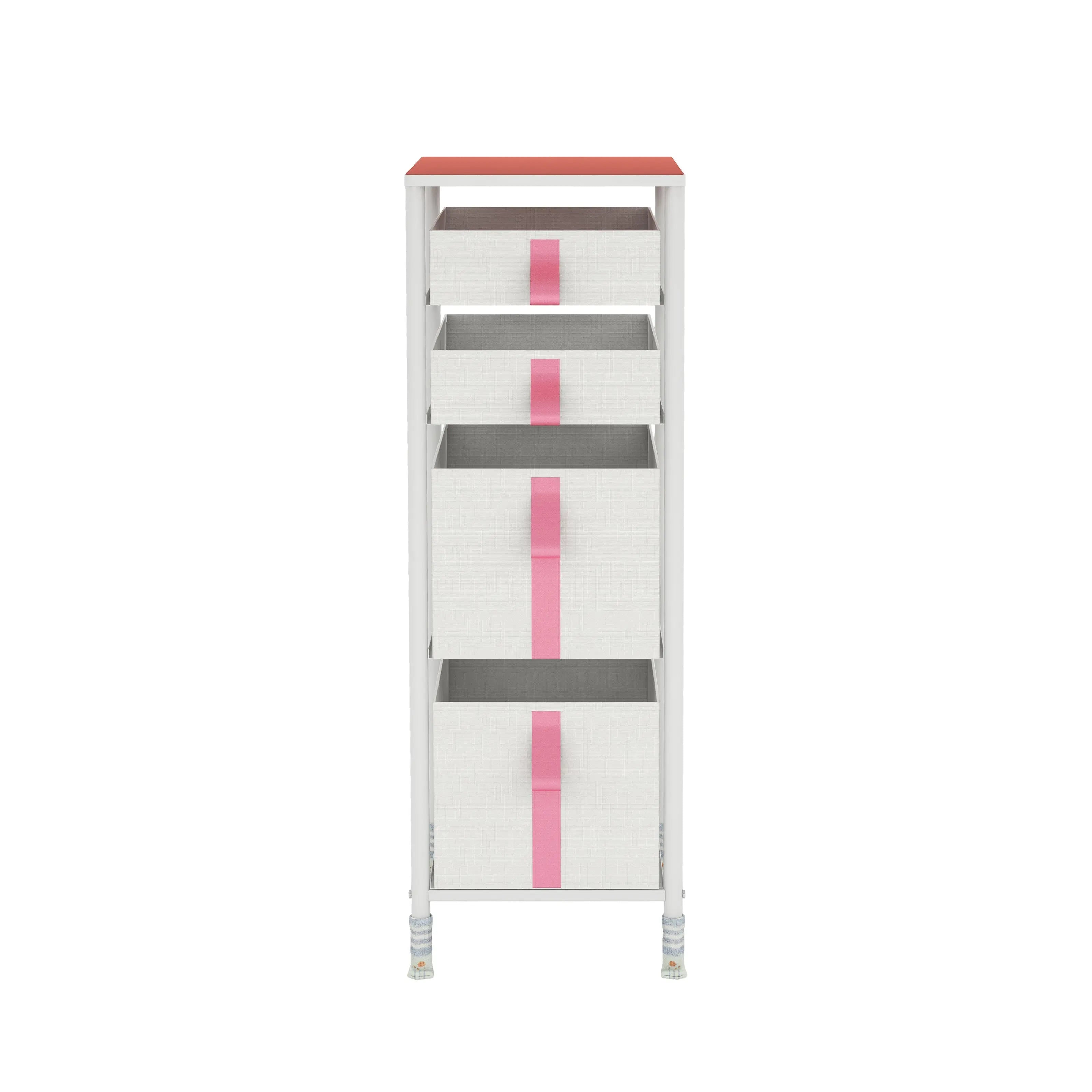 Cómoda vertical organizador de 4 cajones para juguetes de niños, almacenamiento de ropa, juguetes, estructura metal y cajones de tela lino poliéster y tela no tejida MU:4LIFE