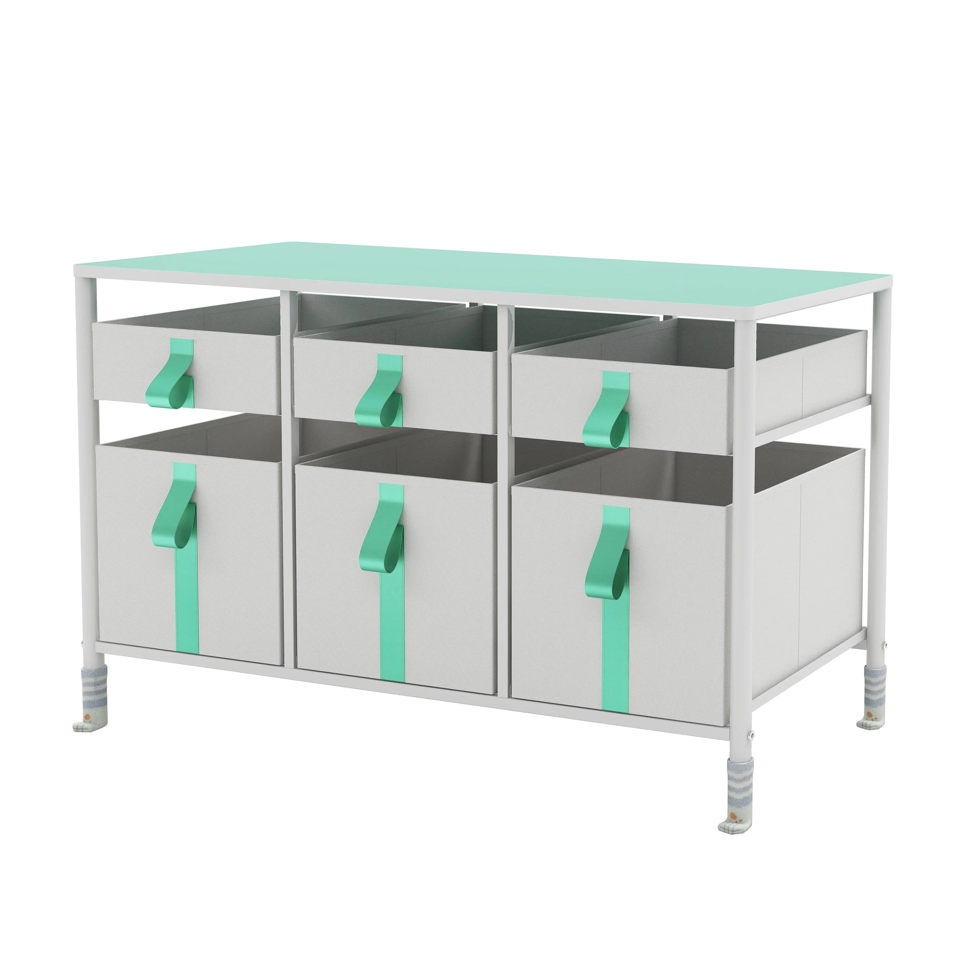 Cómoda organizador de 6 cajones para juguetes de niños, almacenamiento de ropa, juguetes, estructura metal y cajones de tela lino poliéster y tela no tejida MU:4LIFE