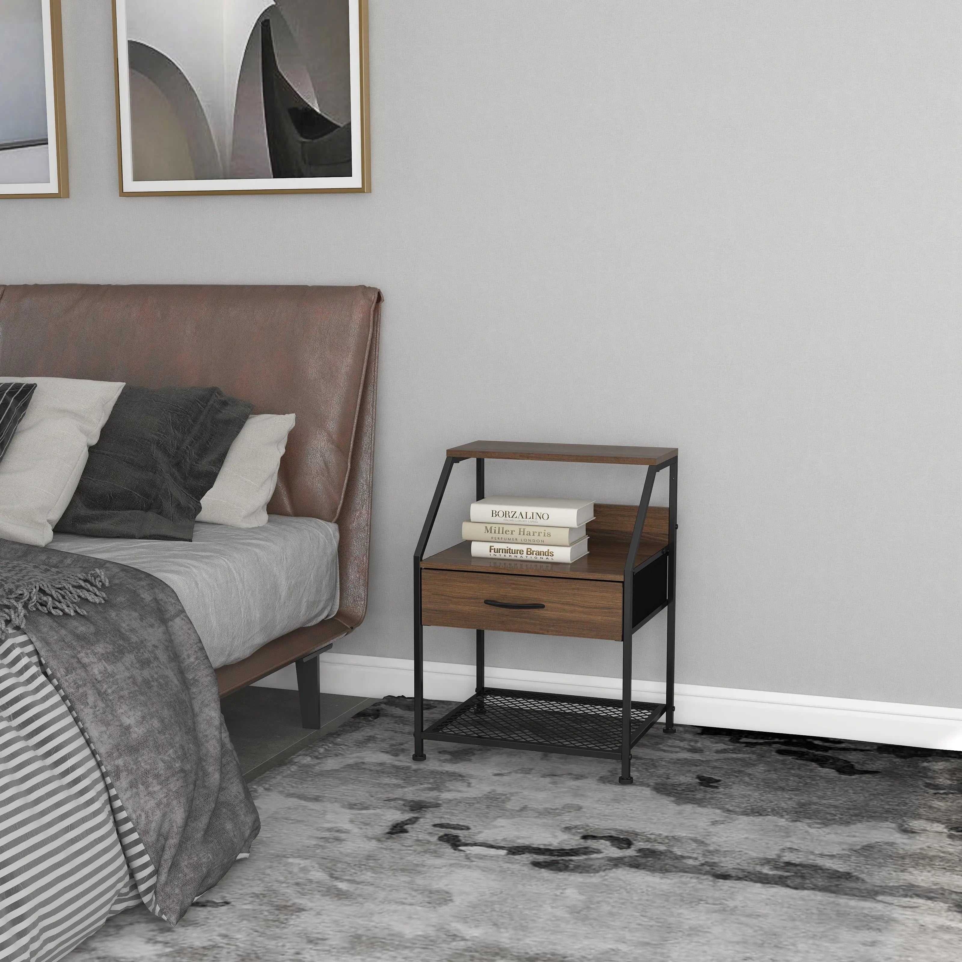 Buró con cajón y balda, organizador cajonera de estructura metal y cajones de tela no tejida y tabla MDF MU:4LIFE