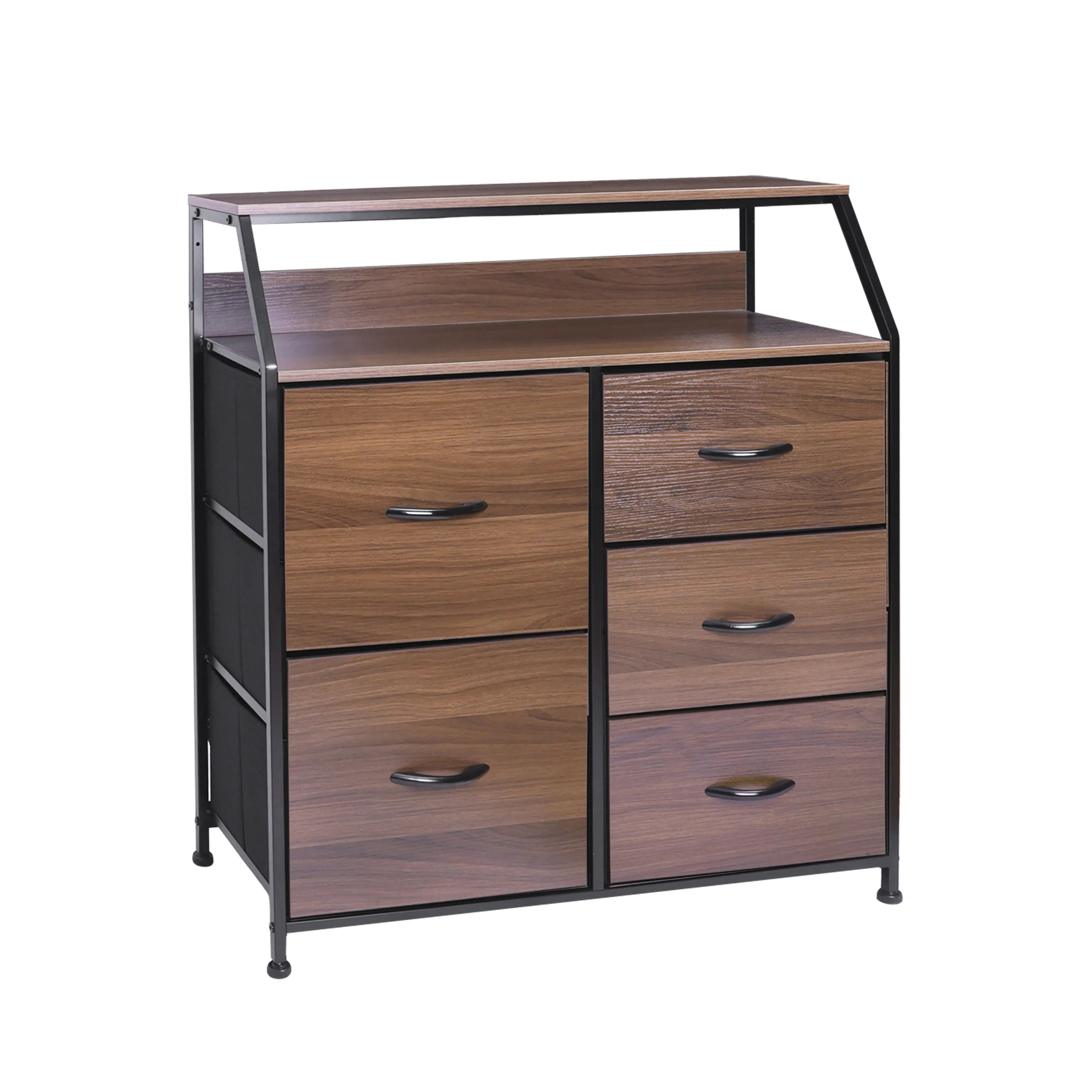 Cómoda de 5 cajones con balda almacenamiento para hogar y oficina, organizador cajonera de estructura metal y cajones de tela no tejida y tabla MDF MU:4LIFE