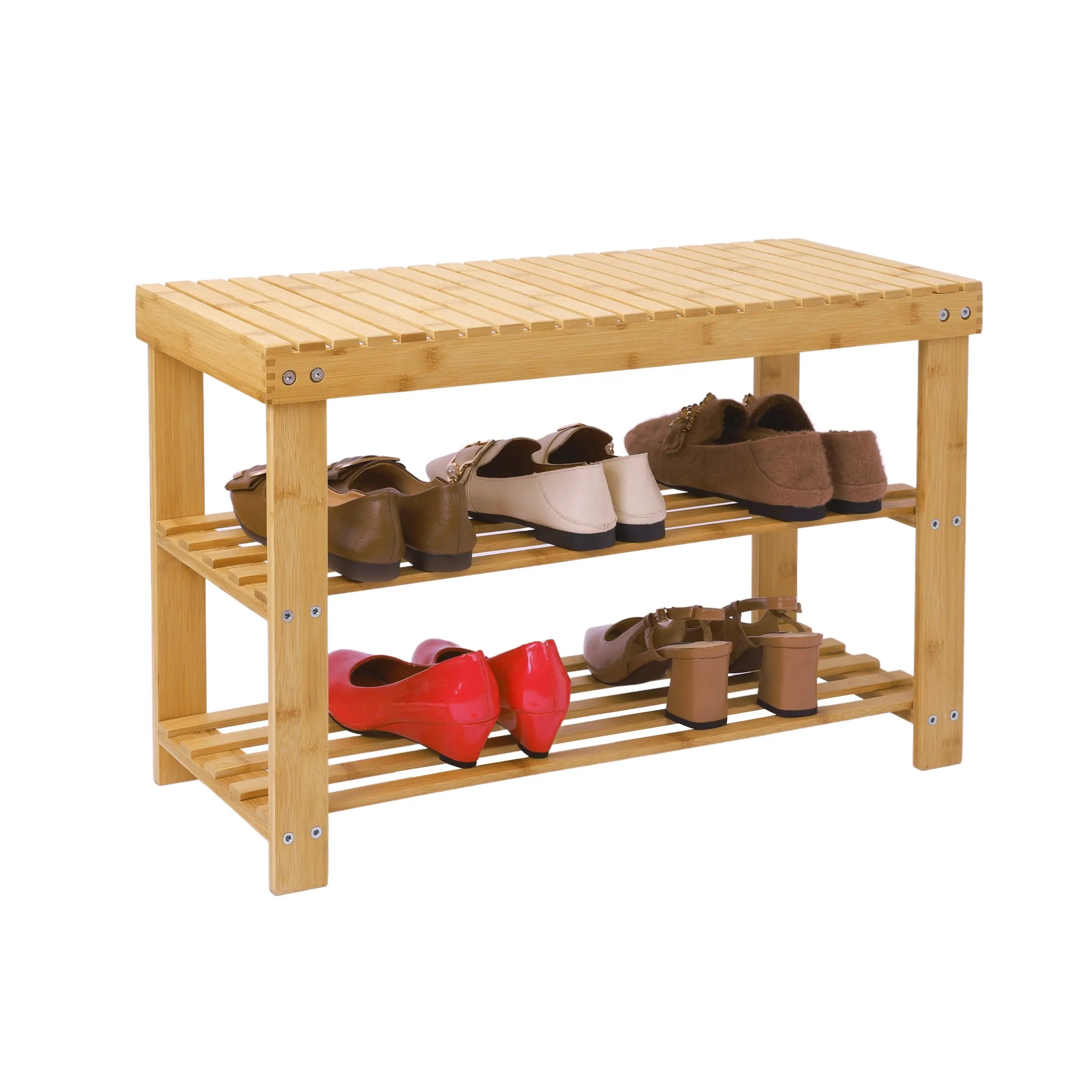 Banco zapatera de bambú, organizador de zapatos de 3 niveles MU:4LIFE