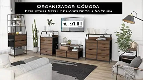 Buró con cajón y balda, organizador cajonera de estructura metal y cajones de tela no tejida y tabla MDF MU:4LIFE