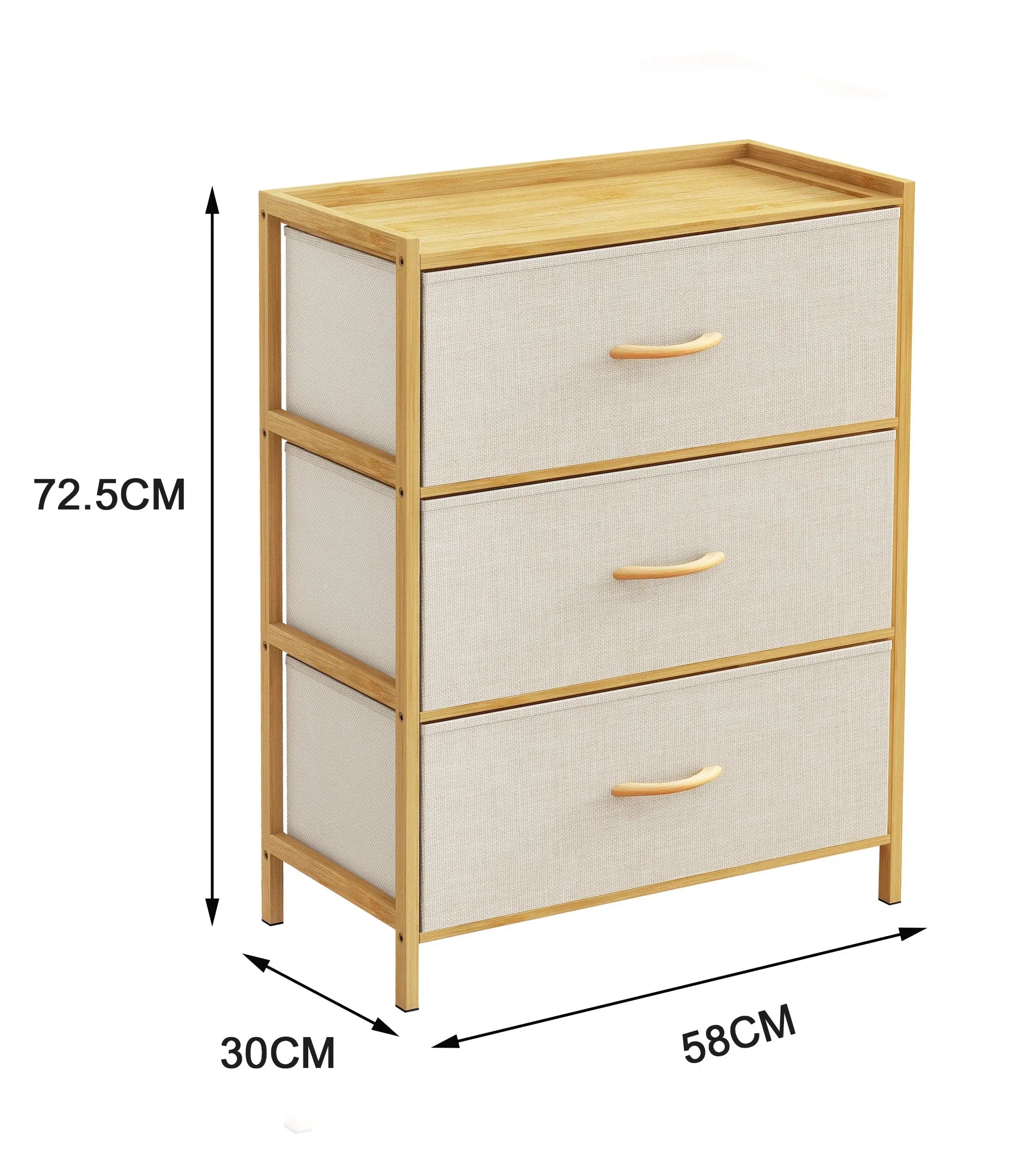 Cómoda bambú de cajones almacenamiento para hogar y oficina, organizador cajonera de estructura bambú y cajones de tela lino poliéster y tela no tejida MU:4LIFE