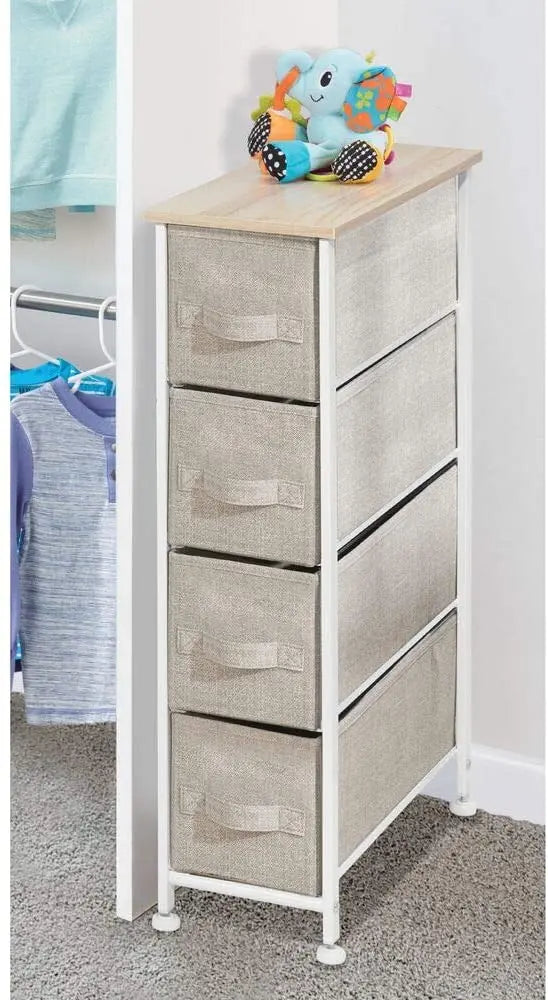 Cómoda estrecha de 4 cajones almacenamiento para hogar y oficina, organizador cajonera de estructura metal y cajones tela no tejida MU:4LIFE