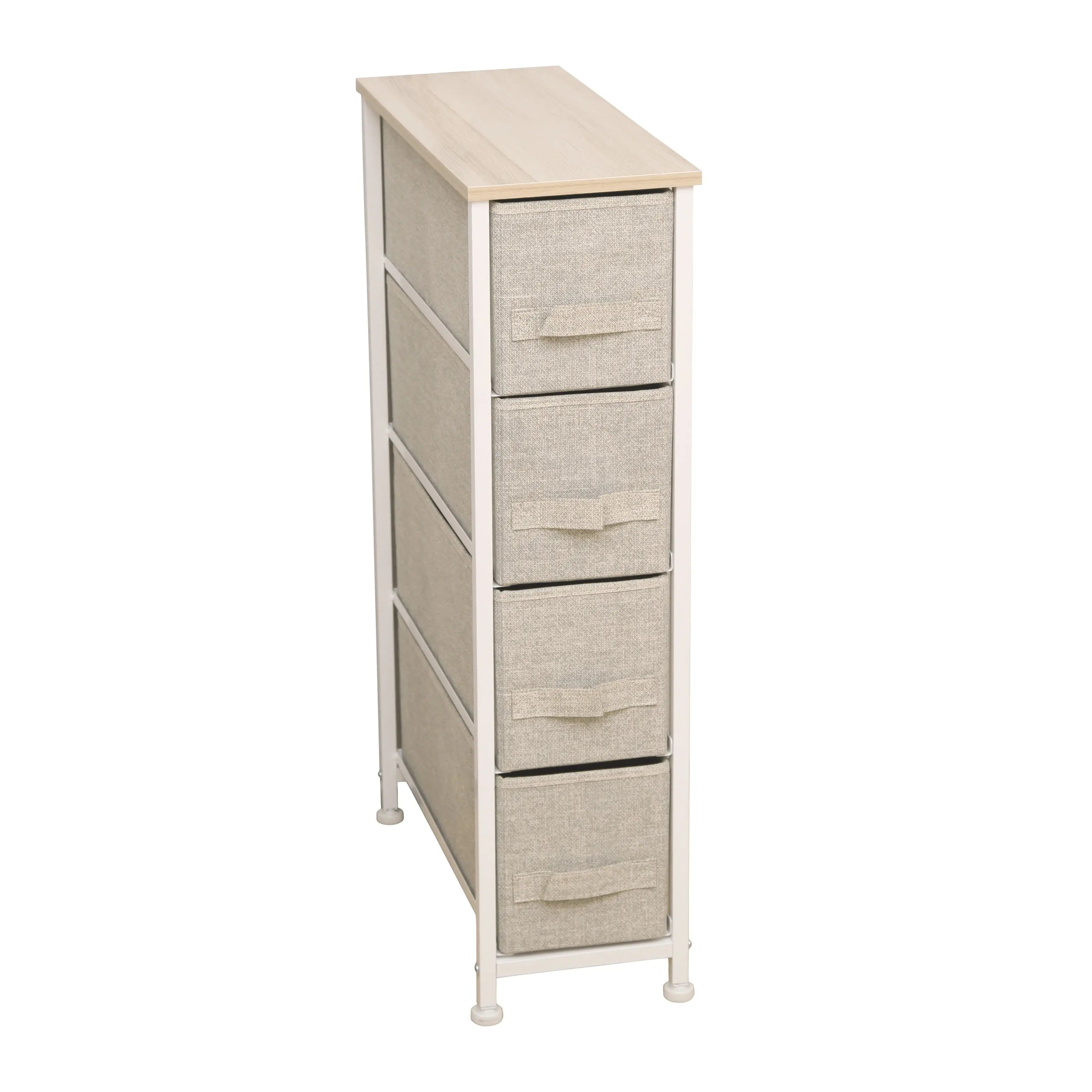 Cómoda estrecha de 4 cajones almacenamiento para hogar y oficina, organizador cajonera de estructura metal y cajones tela no tejida MU:4LIFE