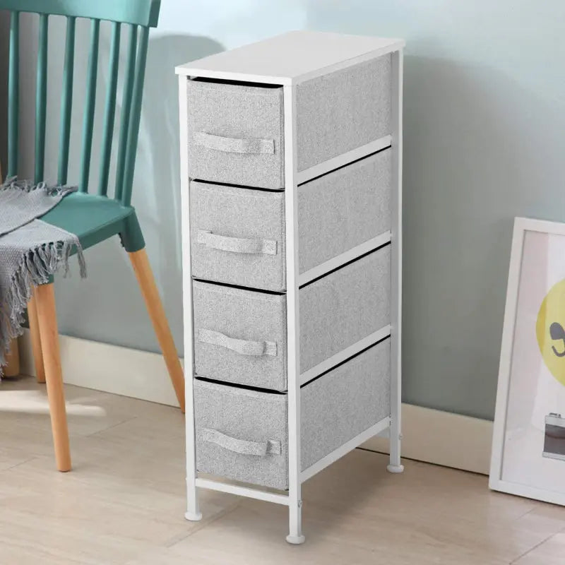 Cómoda estrecha de 4 cajones almacenamiento para hogar y oficina, organizador cajonera de estructura metal y cajones tela no tejida MU:4LIFE
