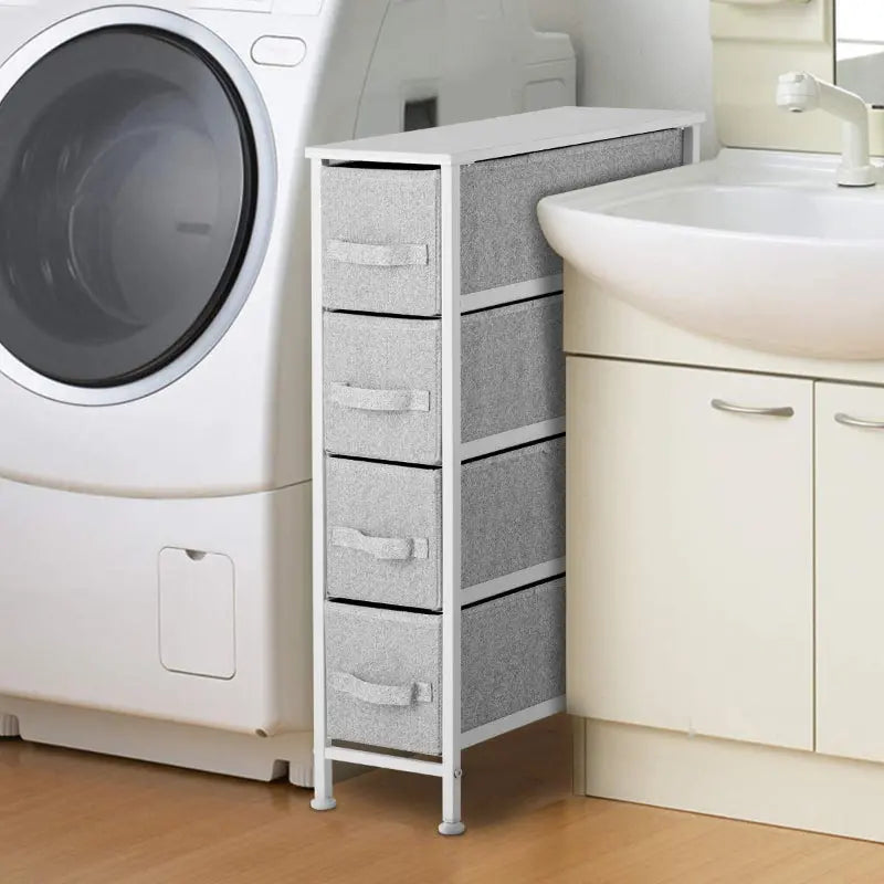 Cómoda estrecha de 4 cajones almacenamiento para hogar y oficina, organizador cajonera de estructura metal y cajones tela no tejida MU:4LIFE