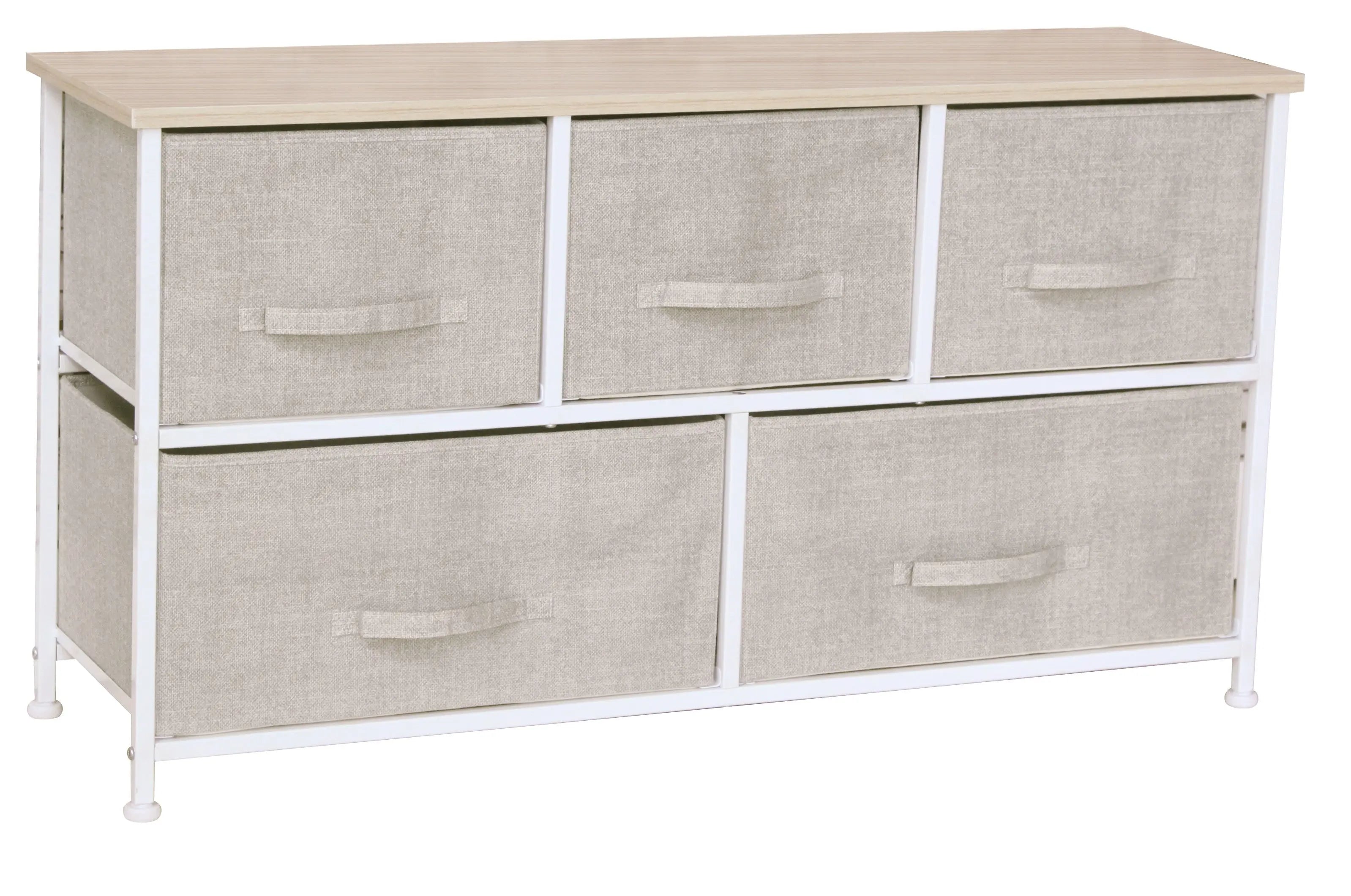Cómoda baja de 5 cajones almacenamiento para hogar y oficina, organizador cajonera de estructura metal y cajones de tela no tejida MU:4LIFE