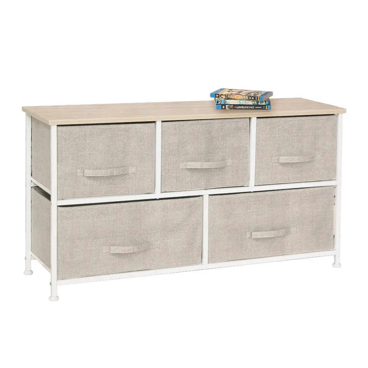 Cómoda baja de 5 cajones almacenamiento para hogar y oficina, organizador cajonera de estructura metal y cajones de tela no tejida MU:4LIFE