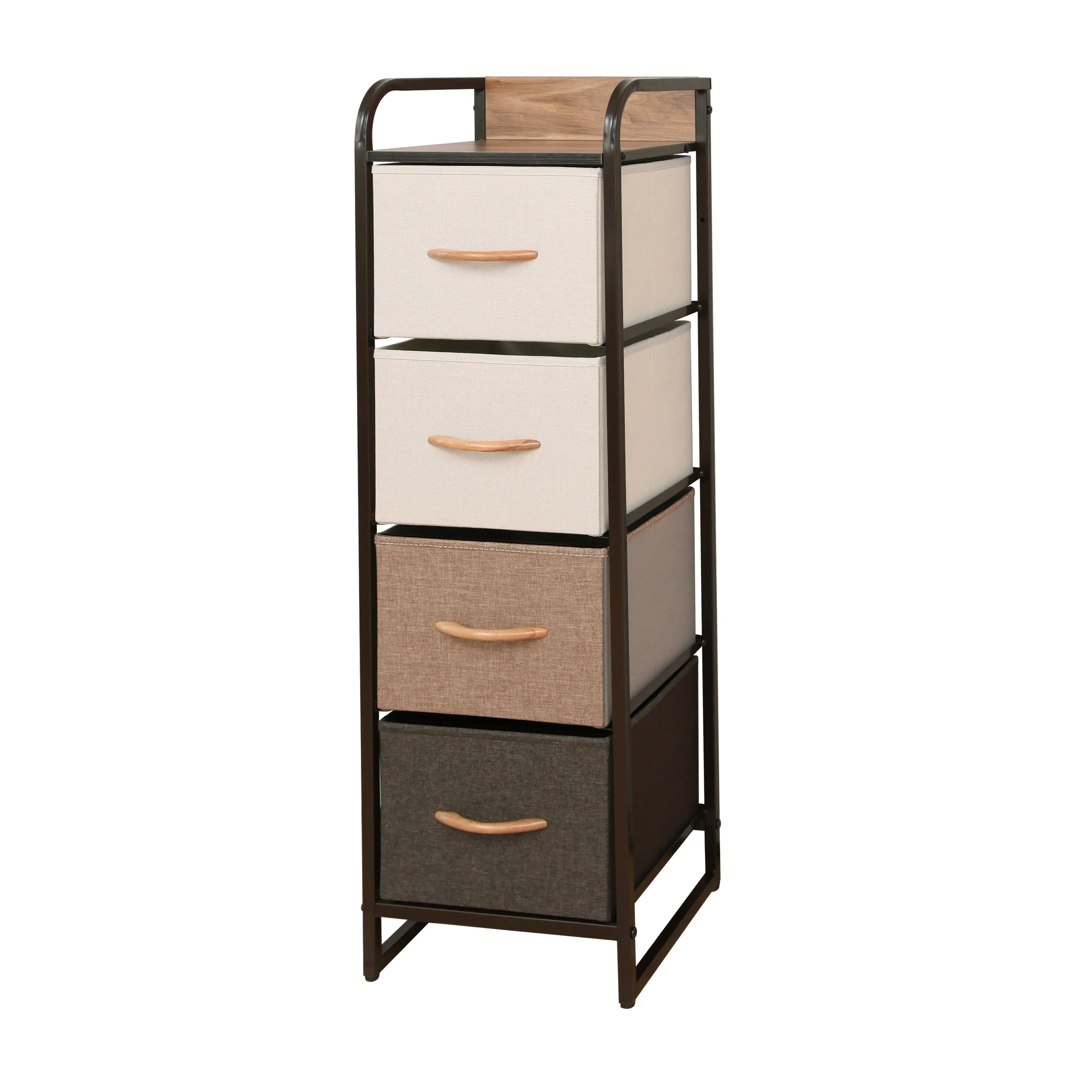Cómoda compacta de 4 cajones almacenamiento para hogar y oficina, organizador cajonera de estructura metal y cajones de tela lino poliéster y tela no tejida MU:4LIFE