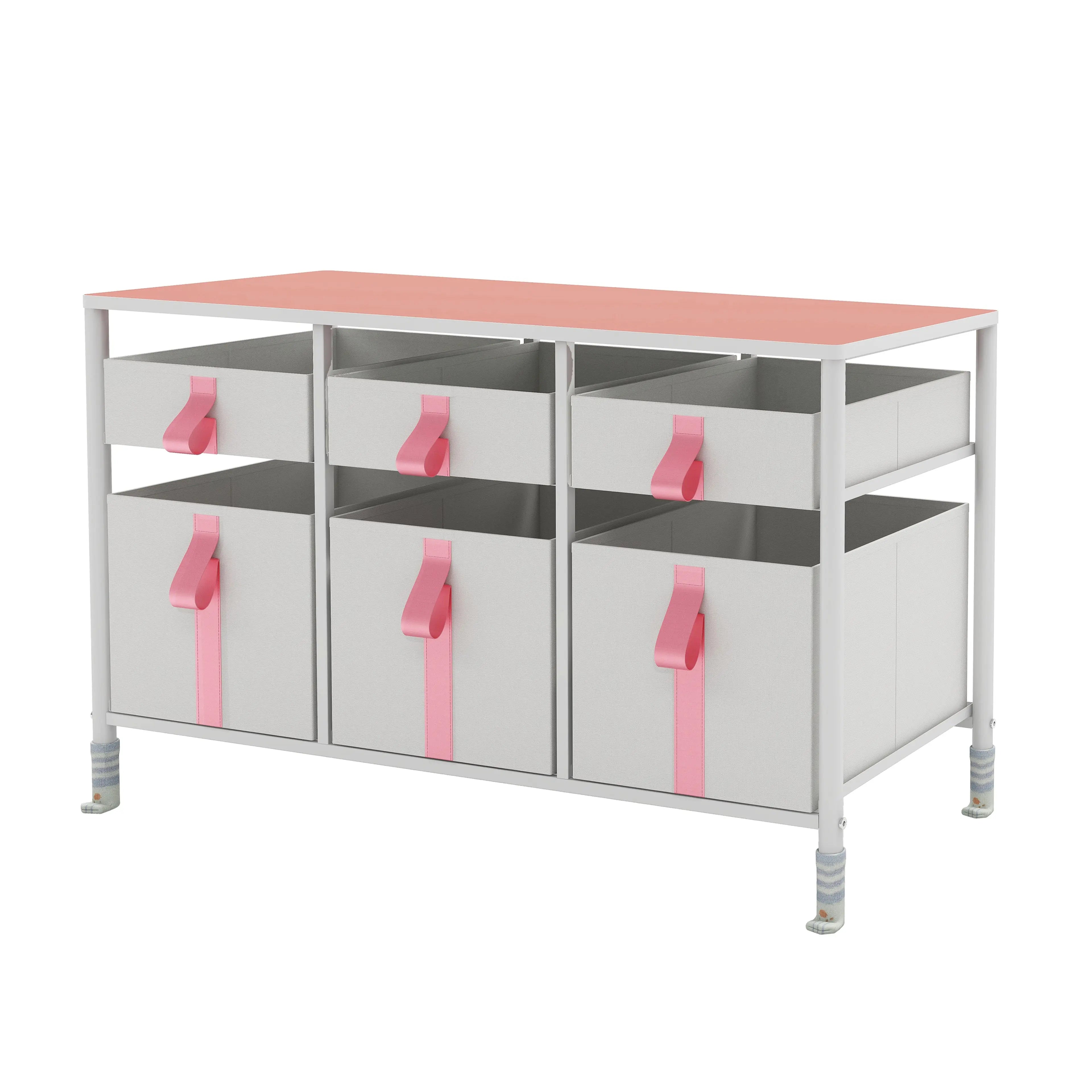 Cómoda organizador de 6 cajones para juguetes de niños, almacenamiento de ropa, juguetes, estructura metal y cajones de tela lino poliéster y tela no tejida MU:4LIFE